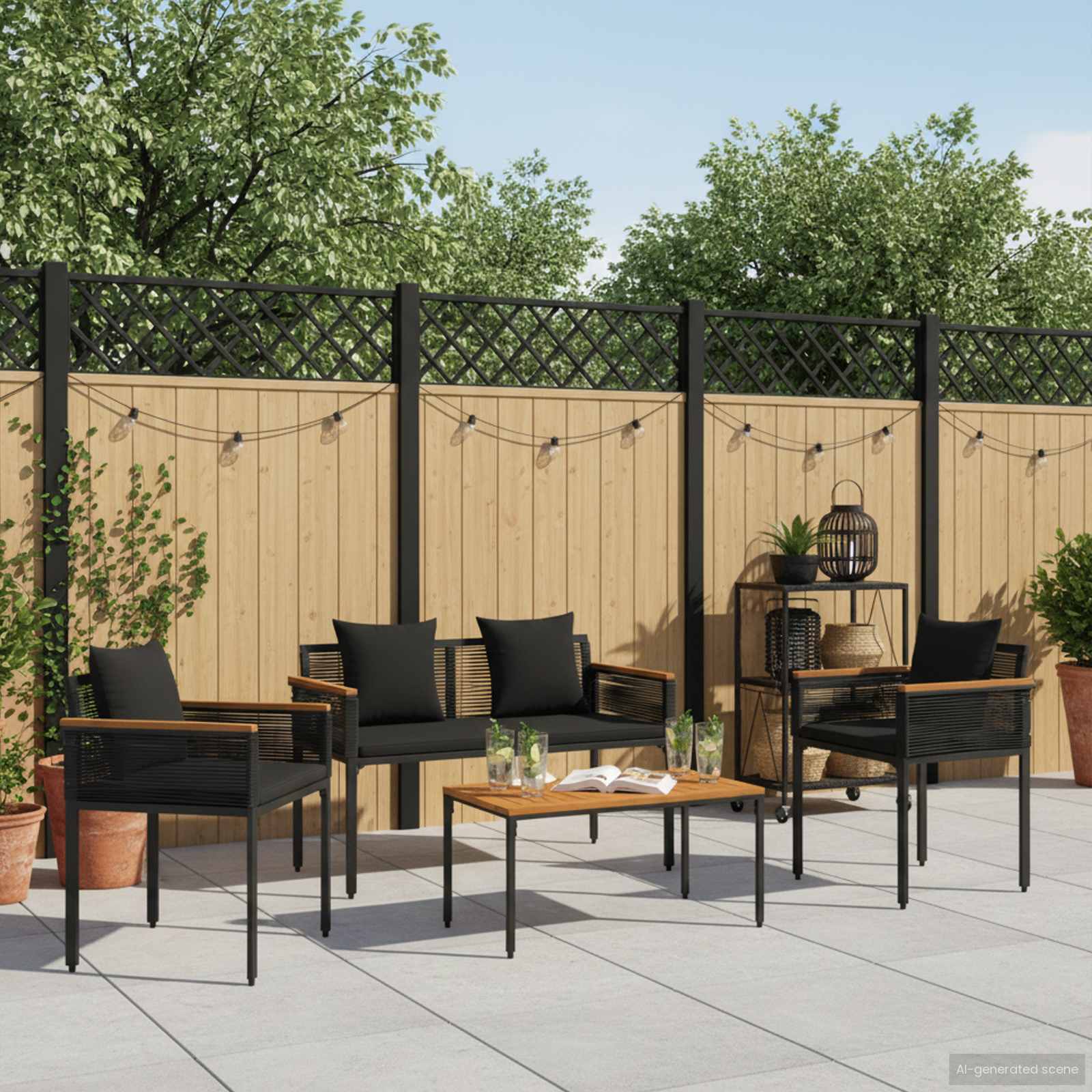 Juego de muebles de exterior 4 pcs Negro ratán sintético