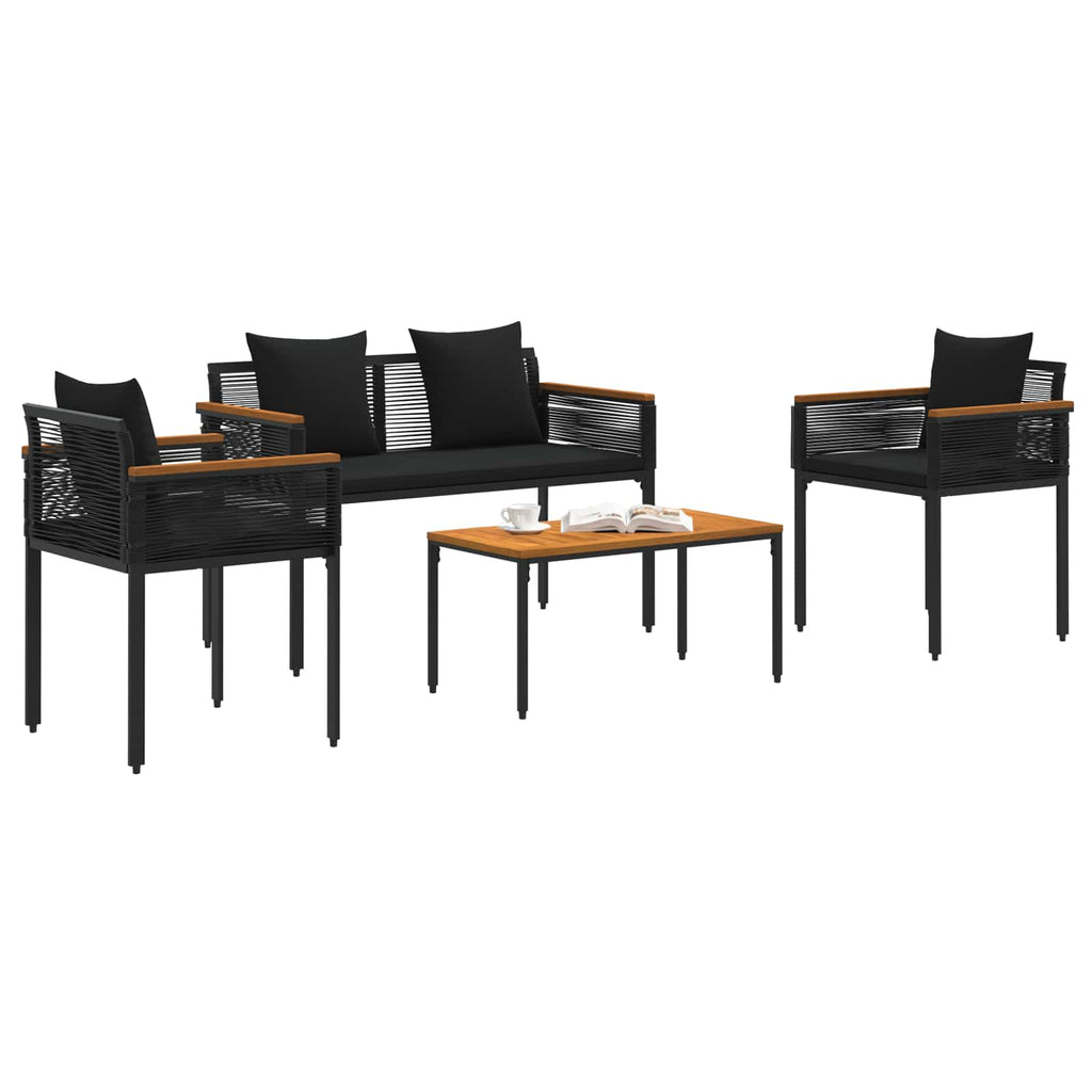 Juego de muebles de exterior 4 pcs Negro ratán sintético