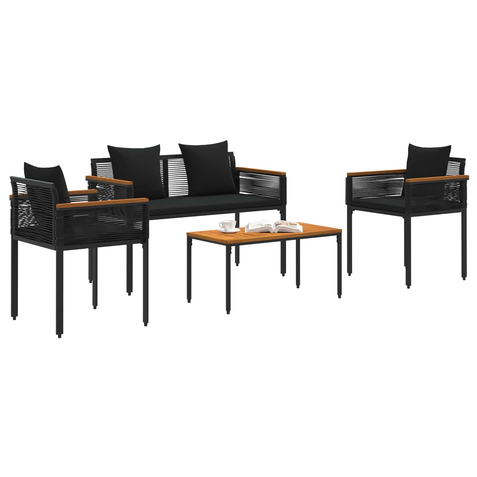 Juego de muebles de exterior 4 pcs Negro ratán sintético