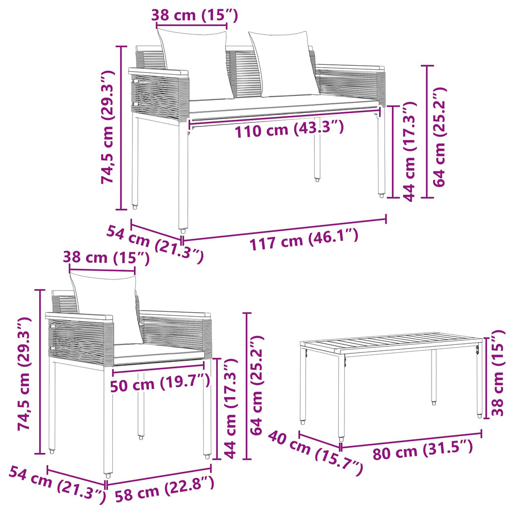 Juego de muebles de exterior 4 pcs Negro ratán sintético