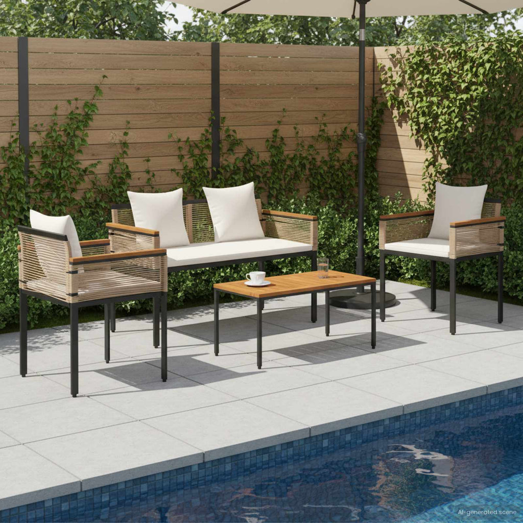 Juego de muebles de exterior 4 pcs Negro ratán sintético