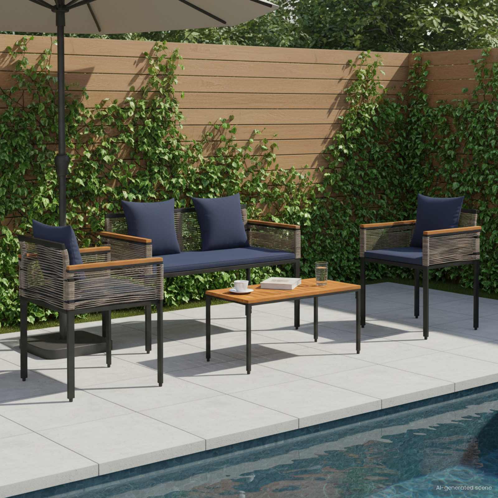 Juego de muebles de exterior 4 pcs Negro ratán sintético