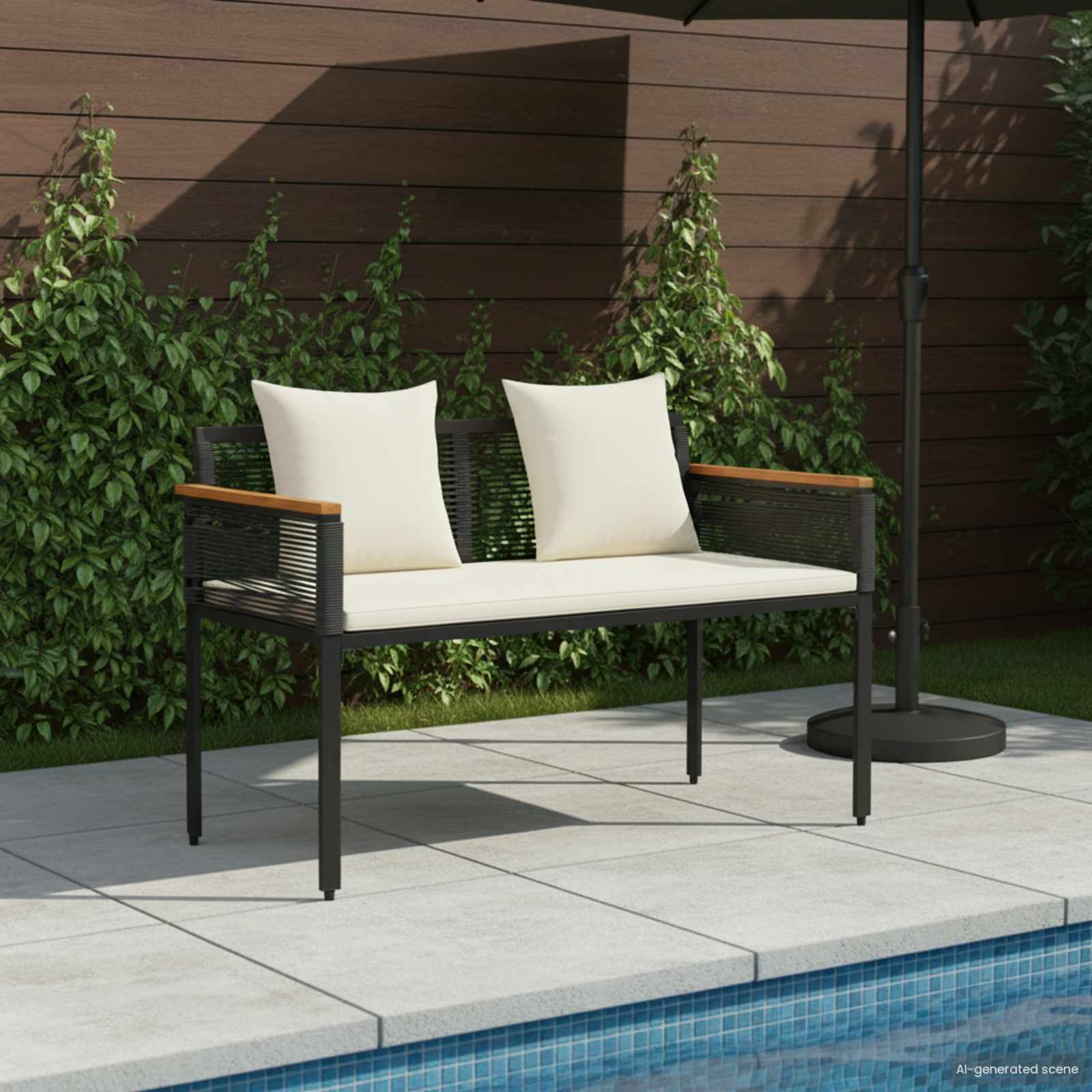 Banco de exterior con cojín Beige y crema 117 x 54 x 74.5 cm
