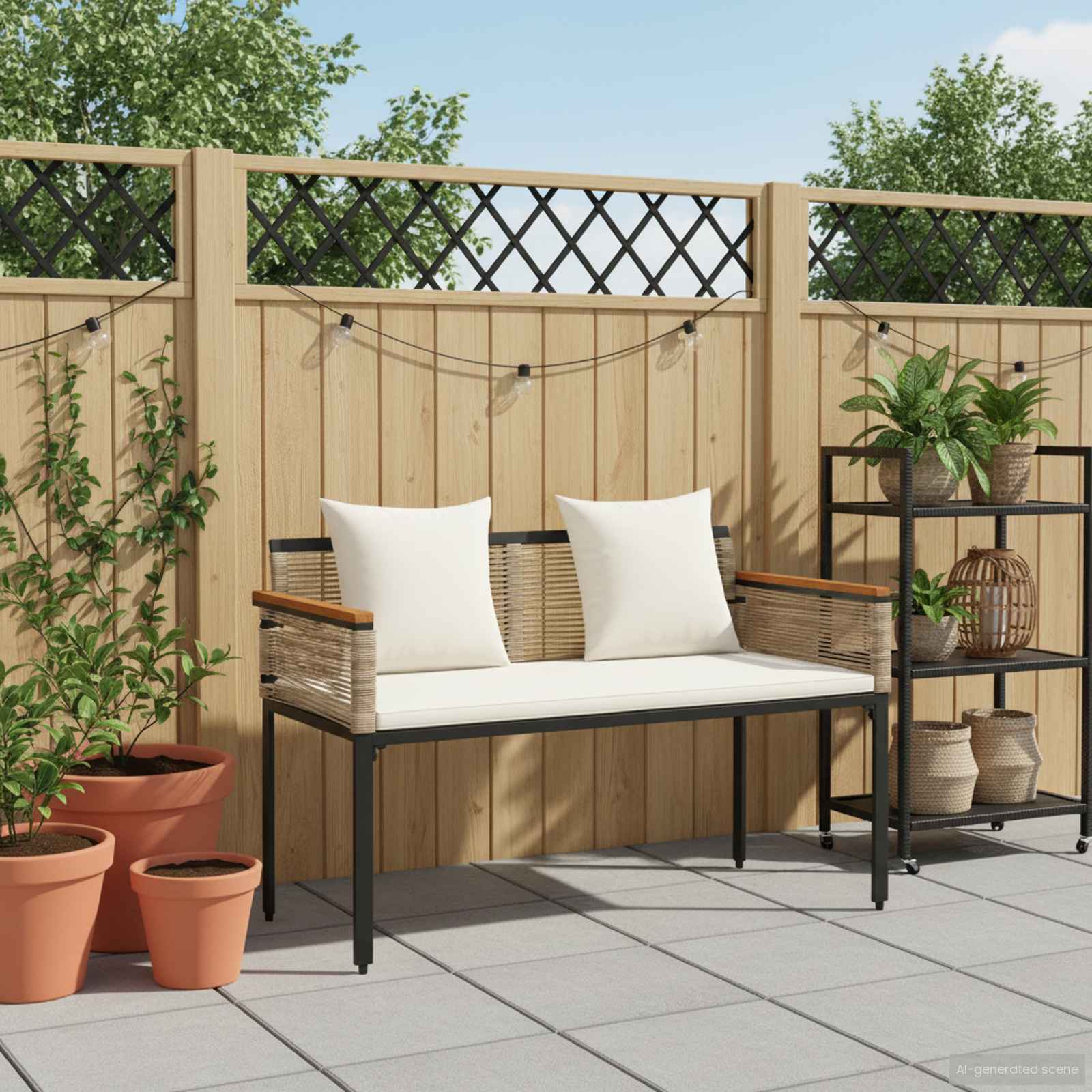 Banco de exterior con cojín Beige y crema 117 x 54 x 74.5 cm