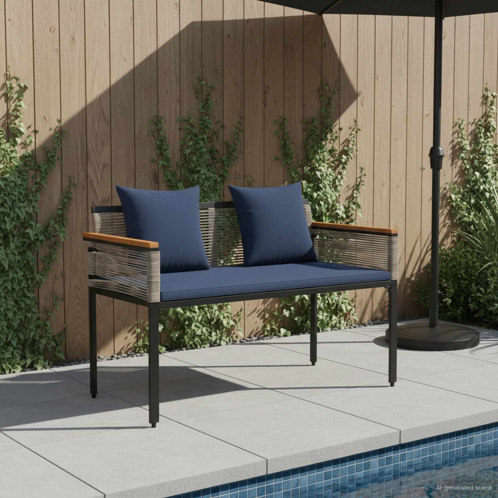 Banco de exterior con cojín Beige y crema 117 x 54 x 74.5 cm