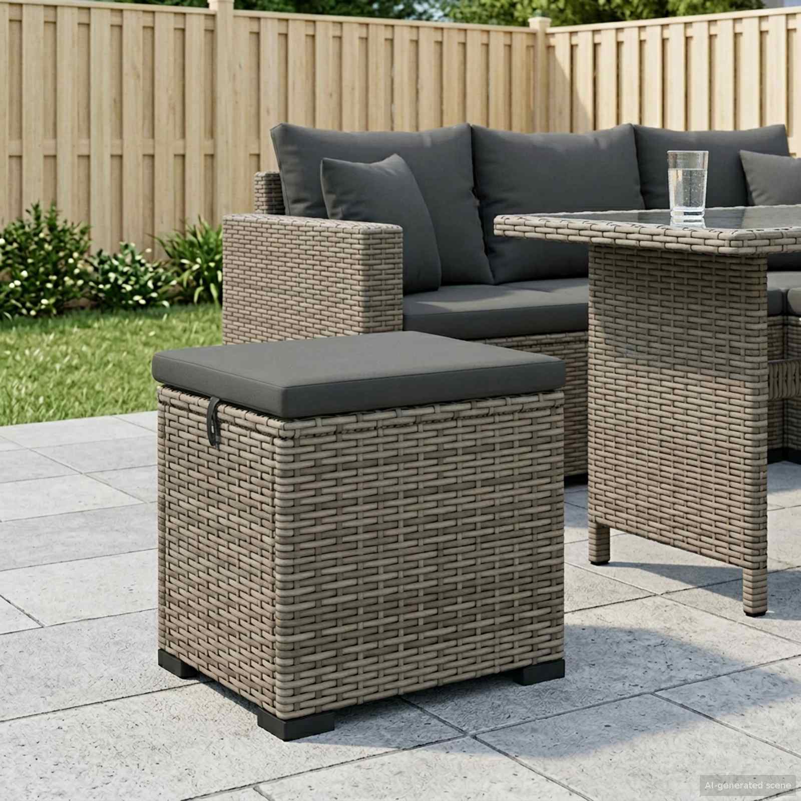 Puf de Jardín con Cojín 2 pcs Gris ratán sintético