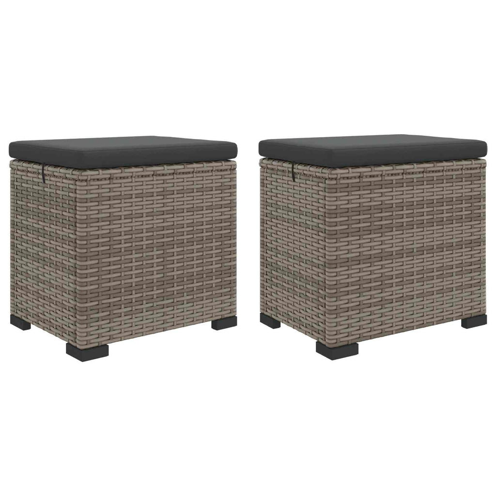 Puf de Jardín con Cojín 2 pcs Gris ratán sintético