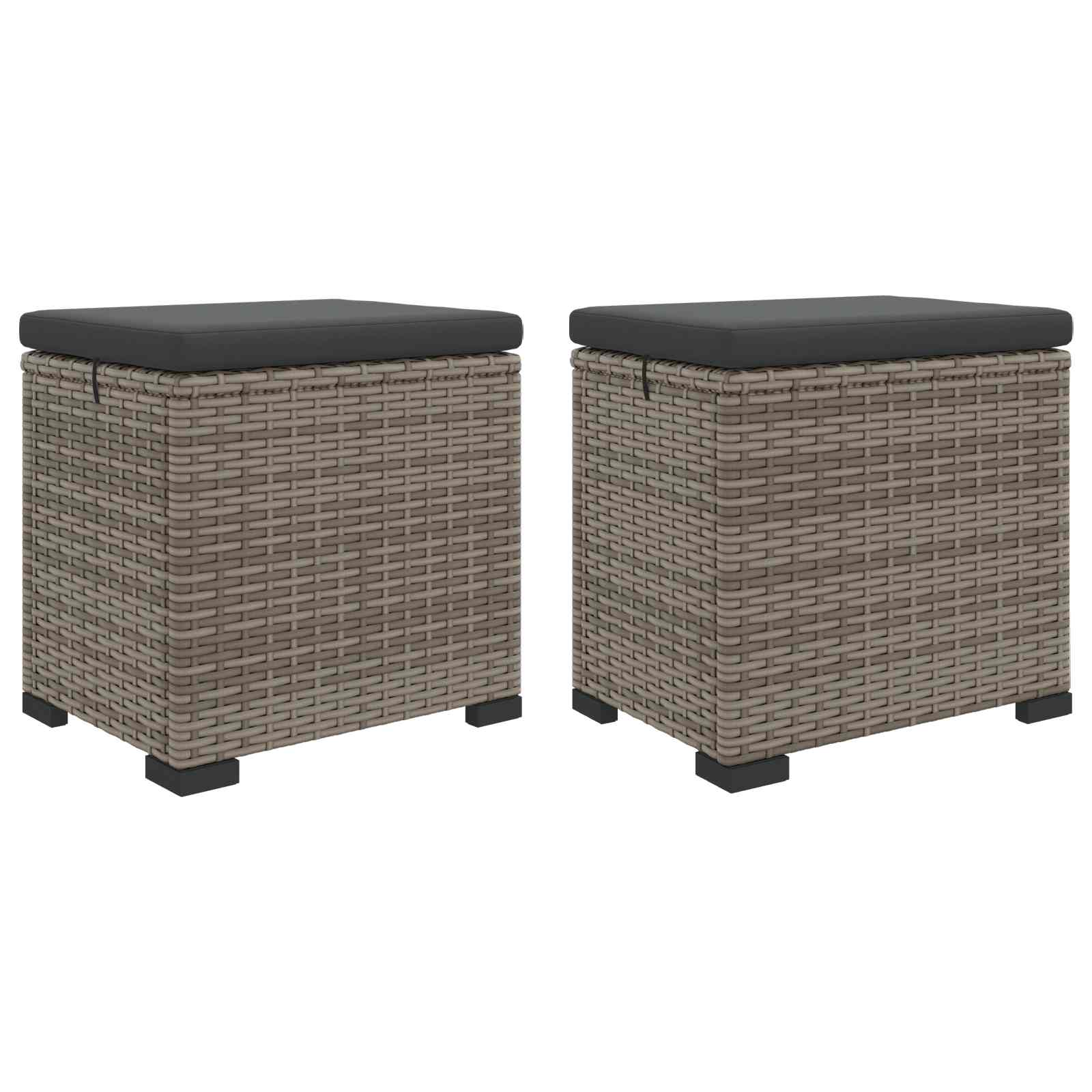 Puf de Jardín con Cojín 2 pcs Gris ratán sintético