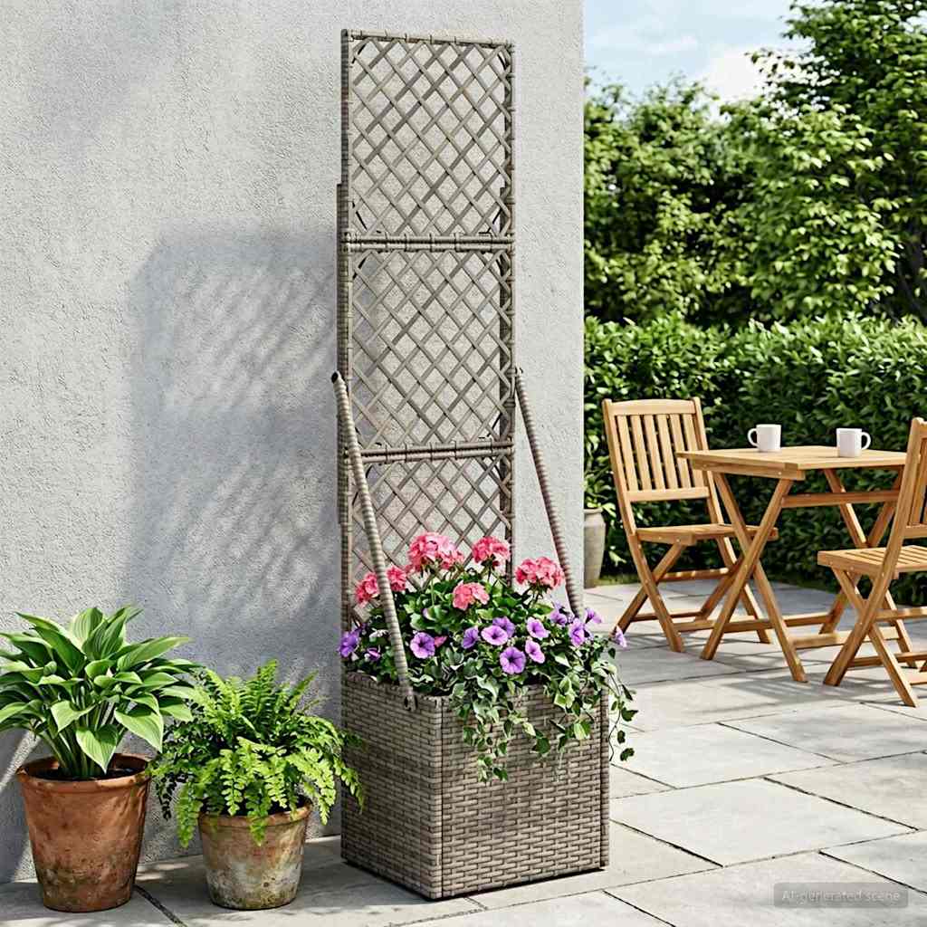 Garden Planter with Trellis Grey 35 x 30 x 135 cm
