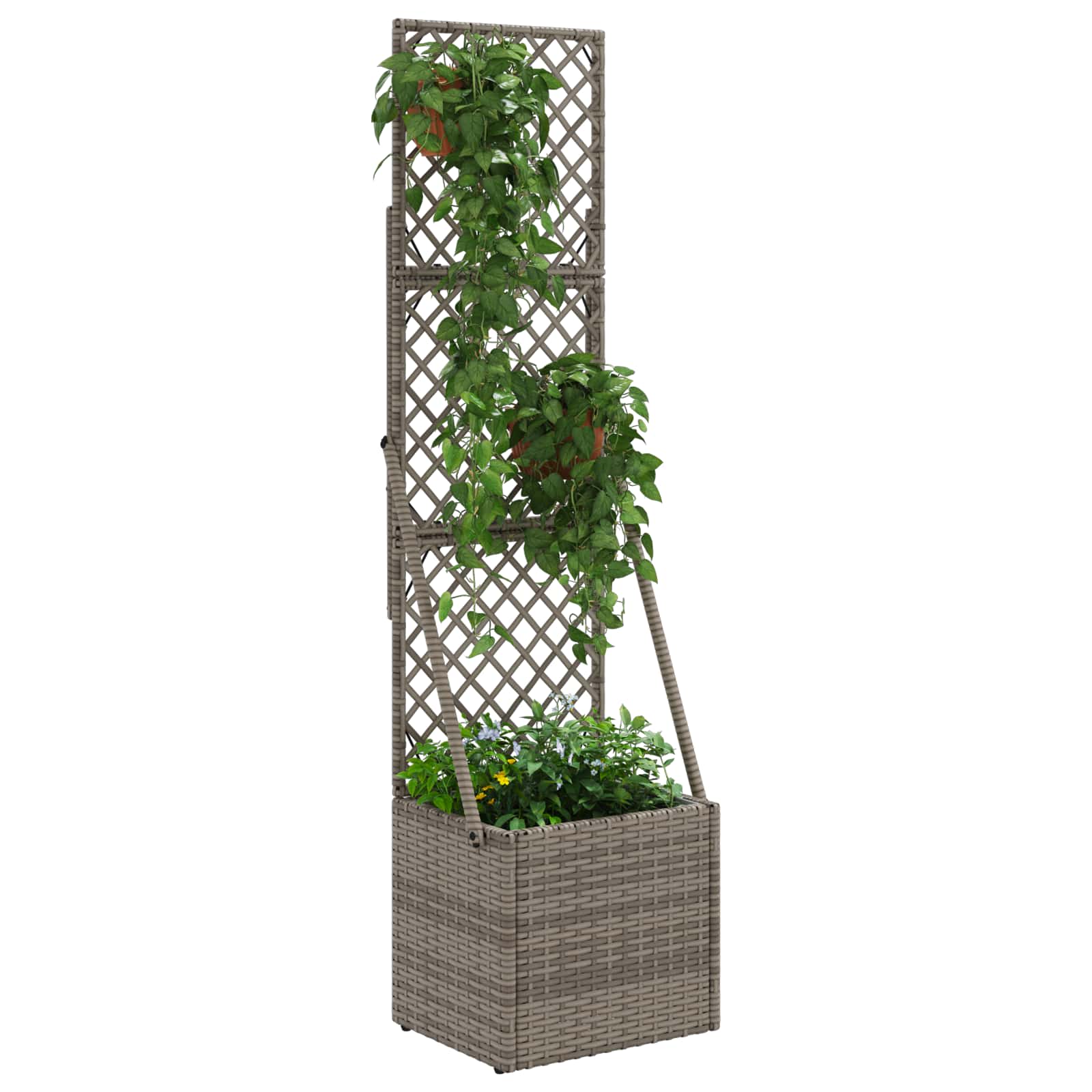 Garden Planter with Trellis Grey 35 x 30 x 135 cm