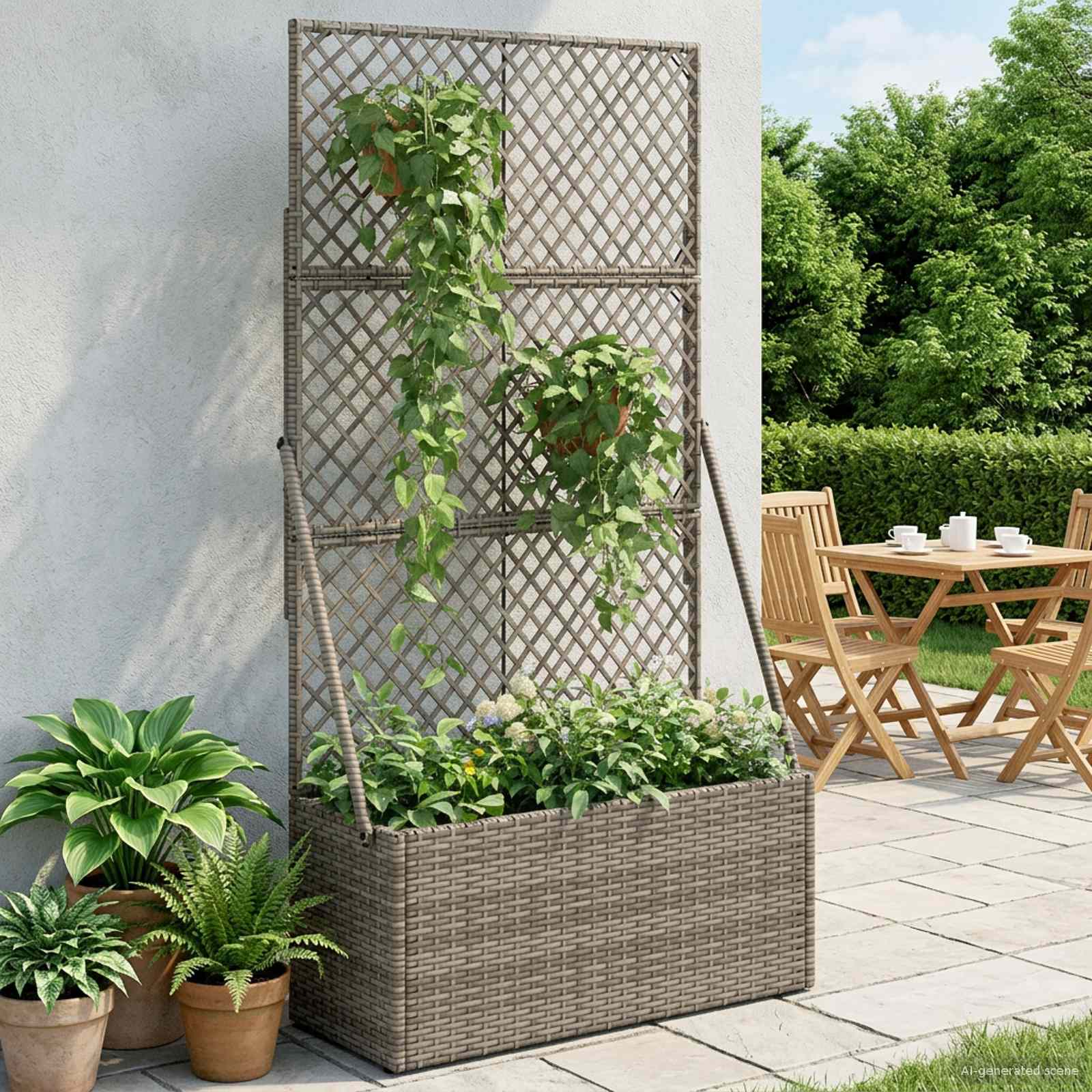 Garden Planter with Trellis Grey 35 x 30 x 135 cm