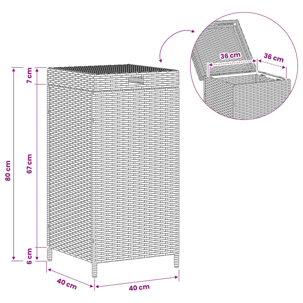 Cesta de Basura Exterior Marrón 40 x 40 x 80 cm ratán sintético
