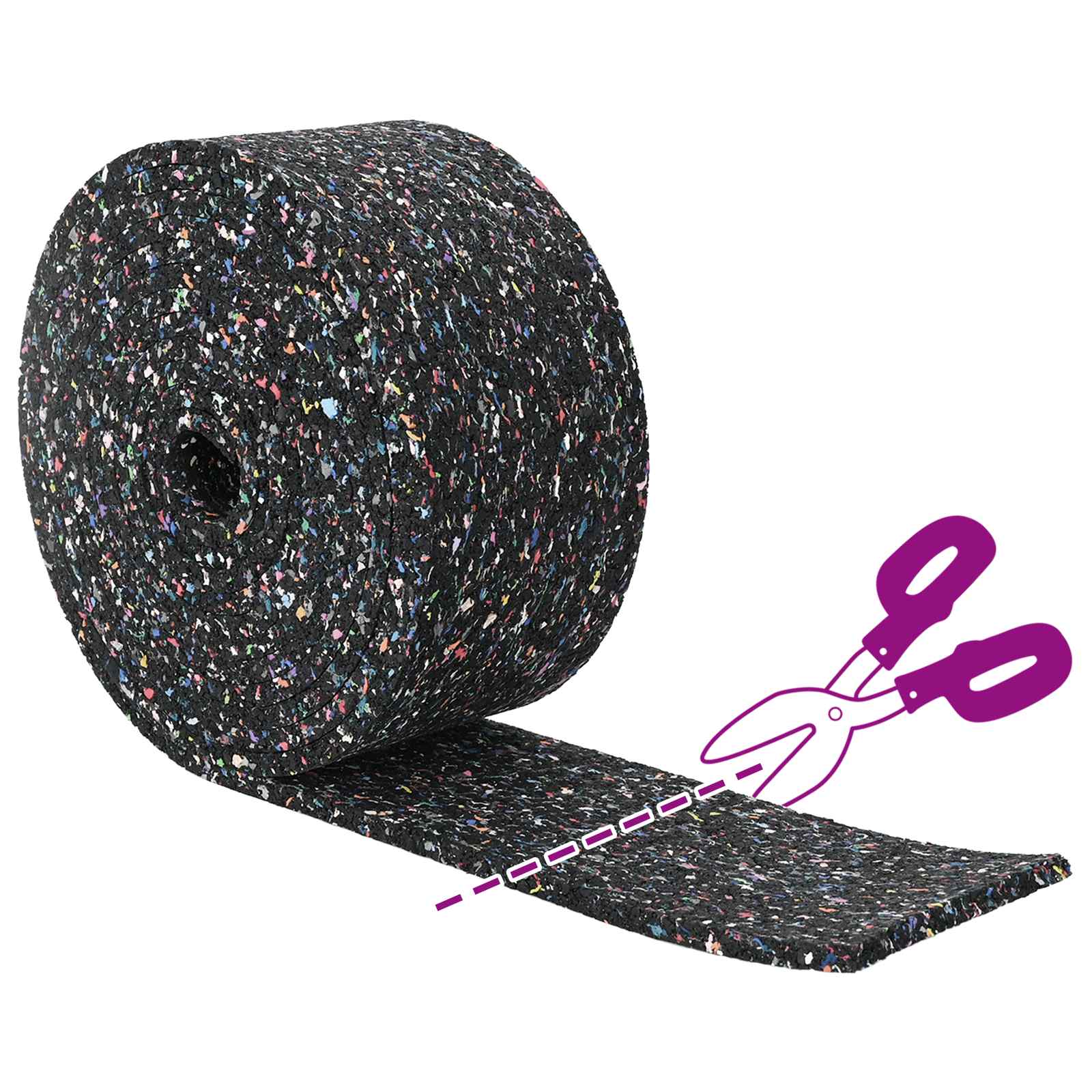 Rollo de gránulos de caucho Negro 1000 x 10 x 0,3 cm Goma