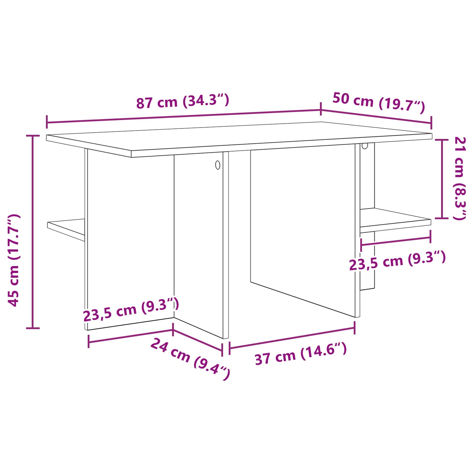 Mesa de Café 87 x 50 x 45 cm Madera de ingeniería