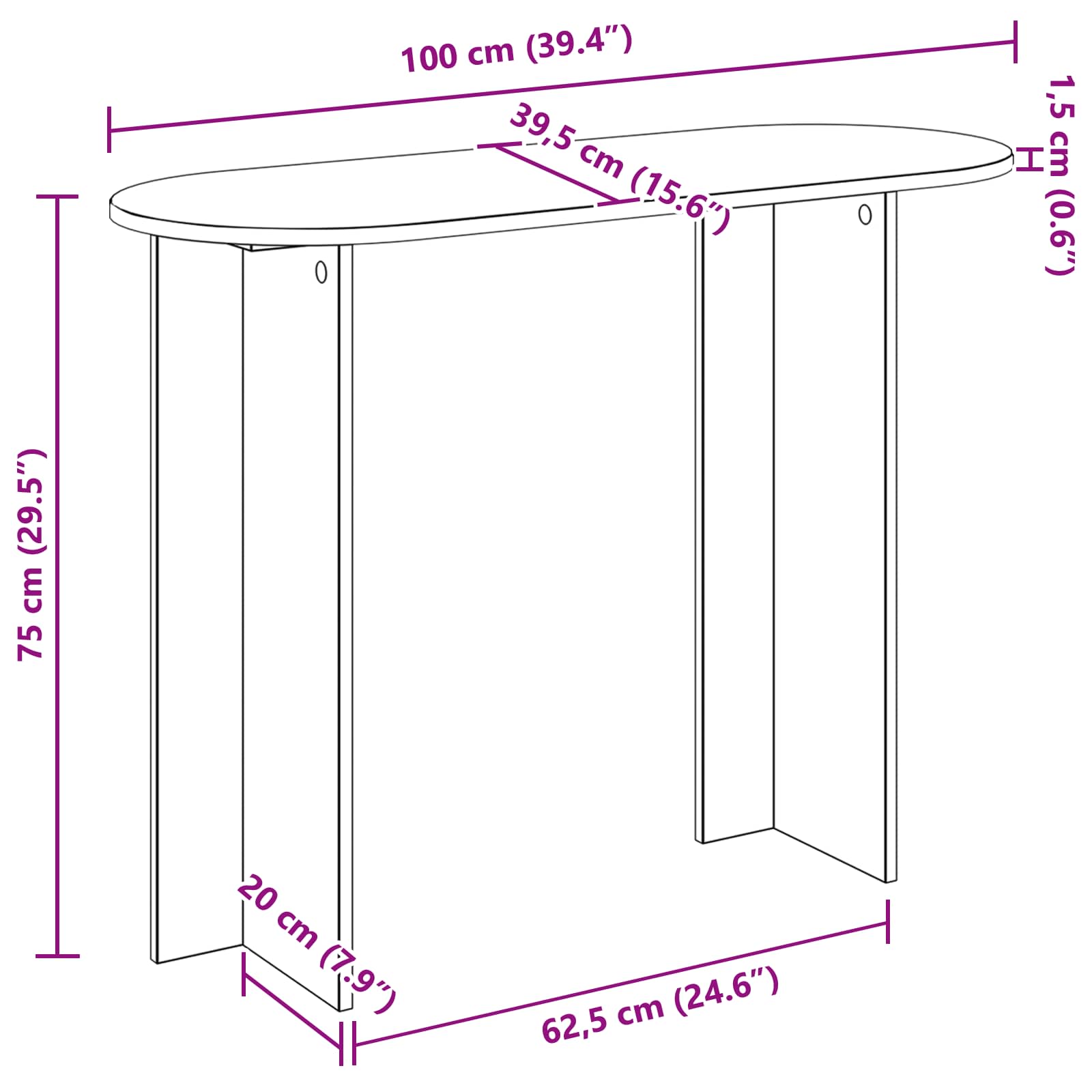 Mesa Consola 100 x 39,5 x 75 cm Madera de Ingeniería