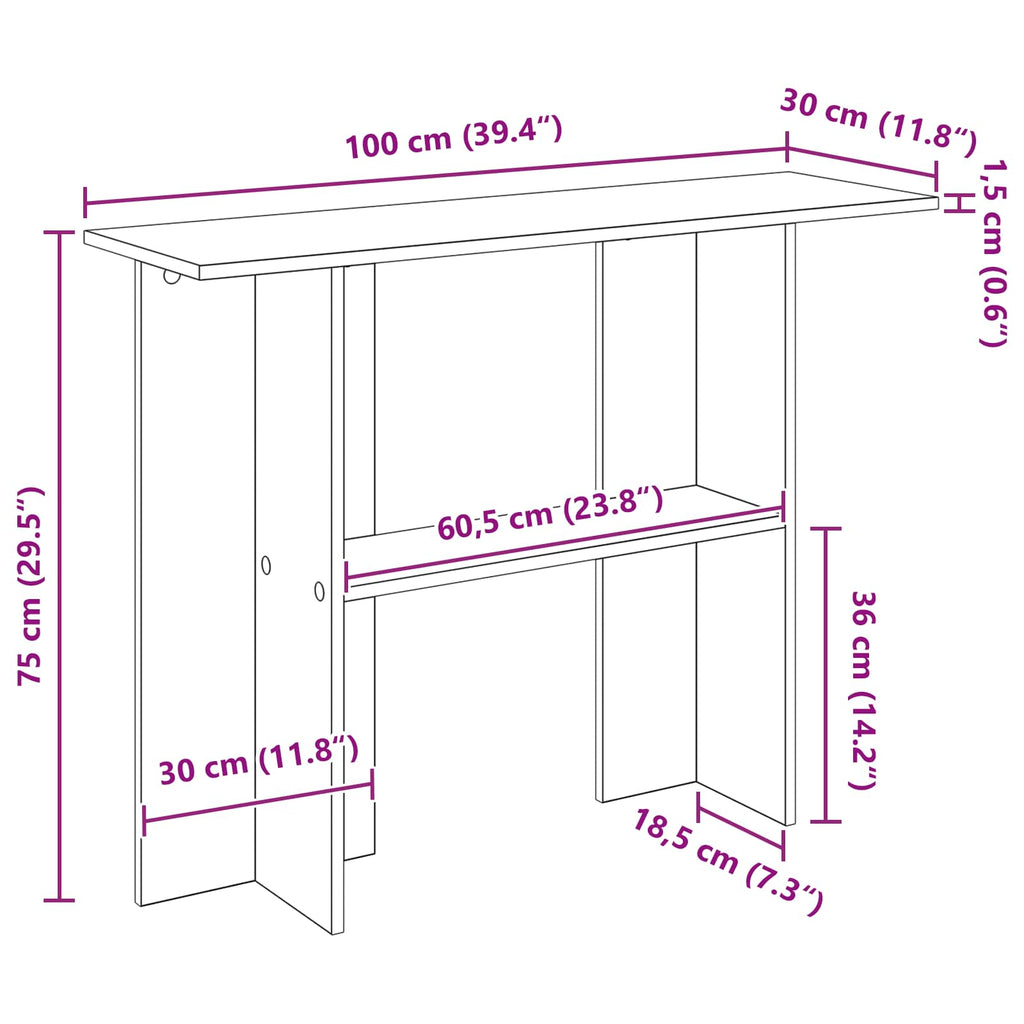 Mesa Consola 100 x 30 x 75 cm Madera de Ingeniería