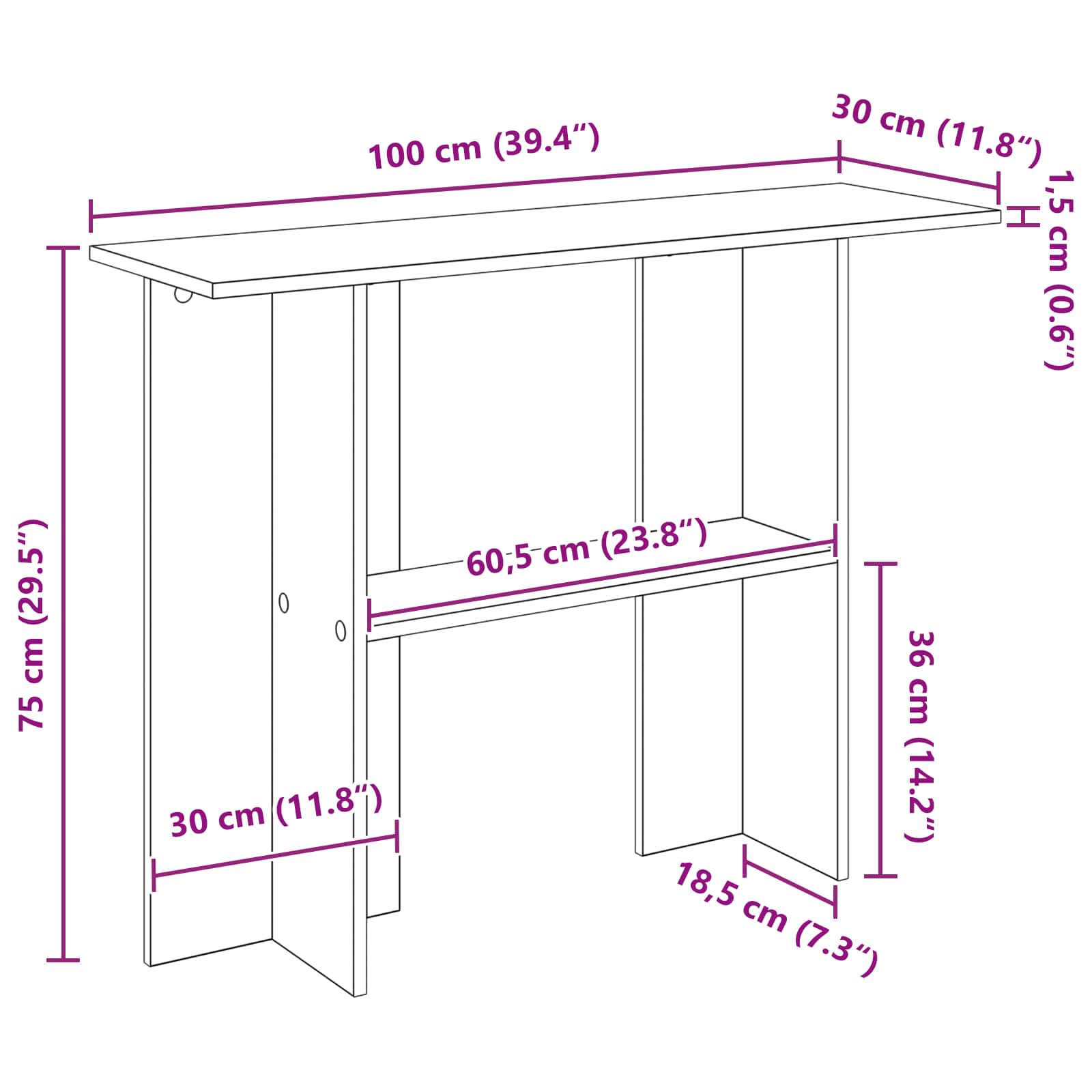 Mesa Consola 100 x 30 x 75 cm Madera de Ingeniería