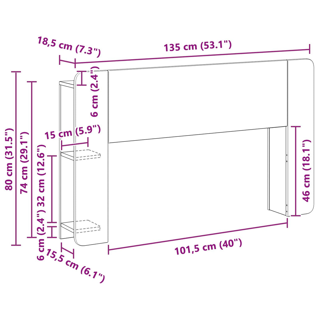 Cabecero con armario 135 x 18,5 x 80 cm Madera de ingeniería