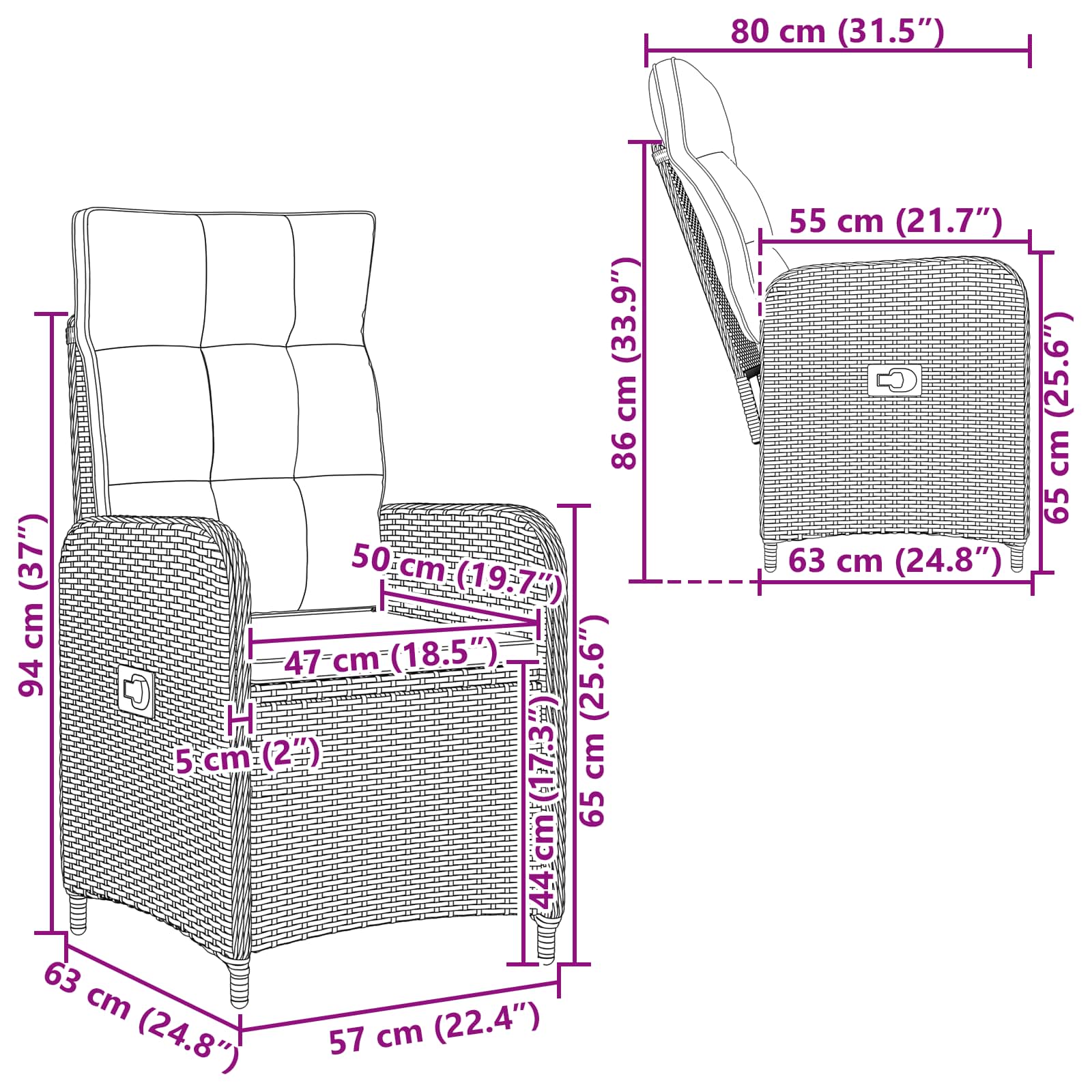 Silla de jardín reclinable Beige y blanco crema