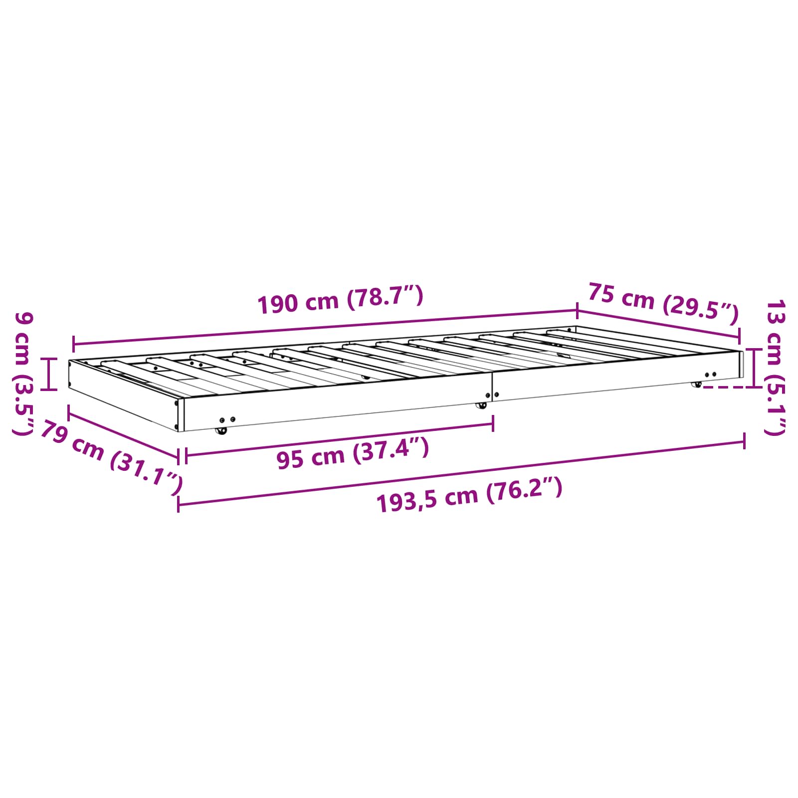Estructura de cama Marrón cera 70 x 190 cm