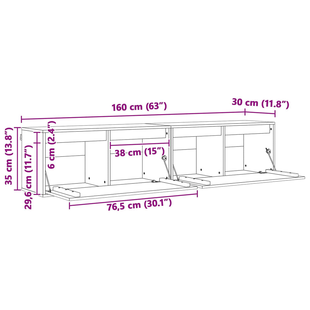 Armario de Pared con estante 2 pcs Marrón cera 80 x 30 x 35 cm