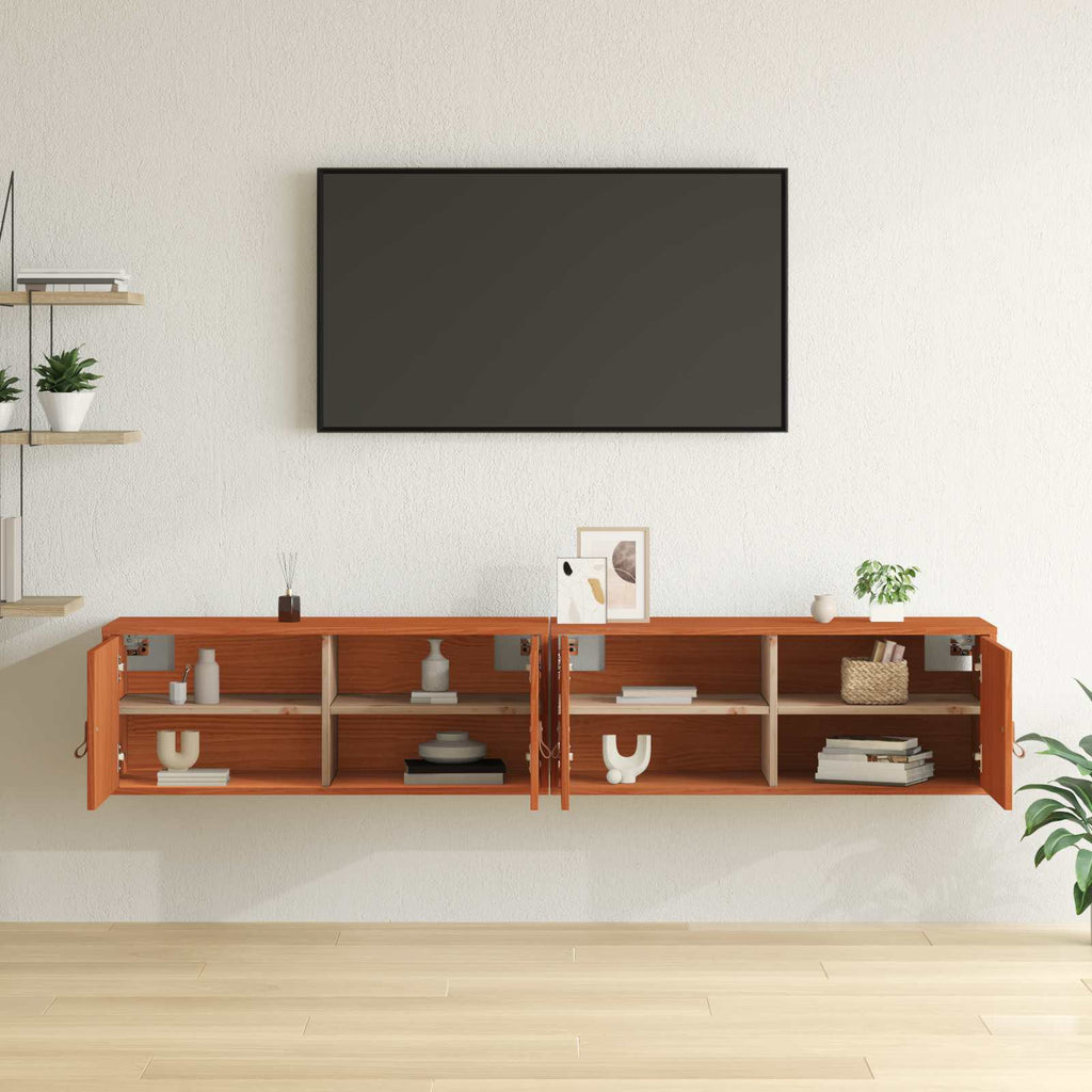 Armario de Pared con estante 2 pcs Marrón cera 80 x 30 x 30 cm
