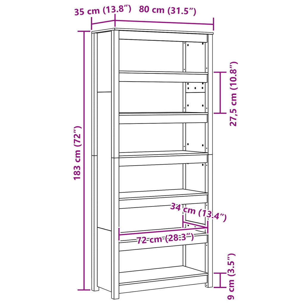 Librería Marrón cera 80 x 35 x 183 cm Madera de pino macizo