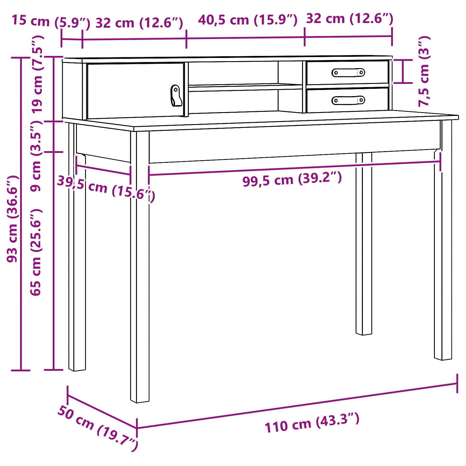 Escritorio Marrón cera 110 x 50 x 93 cm Madera de Pino Sólido