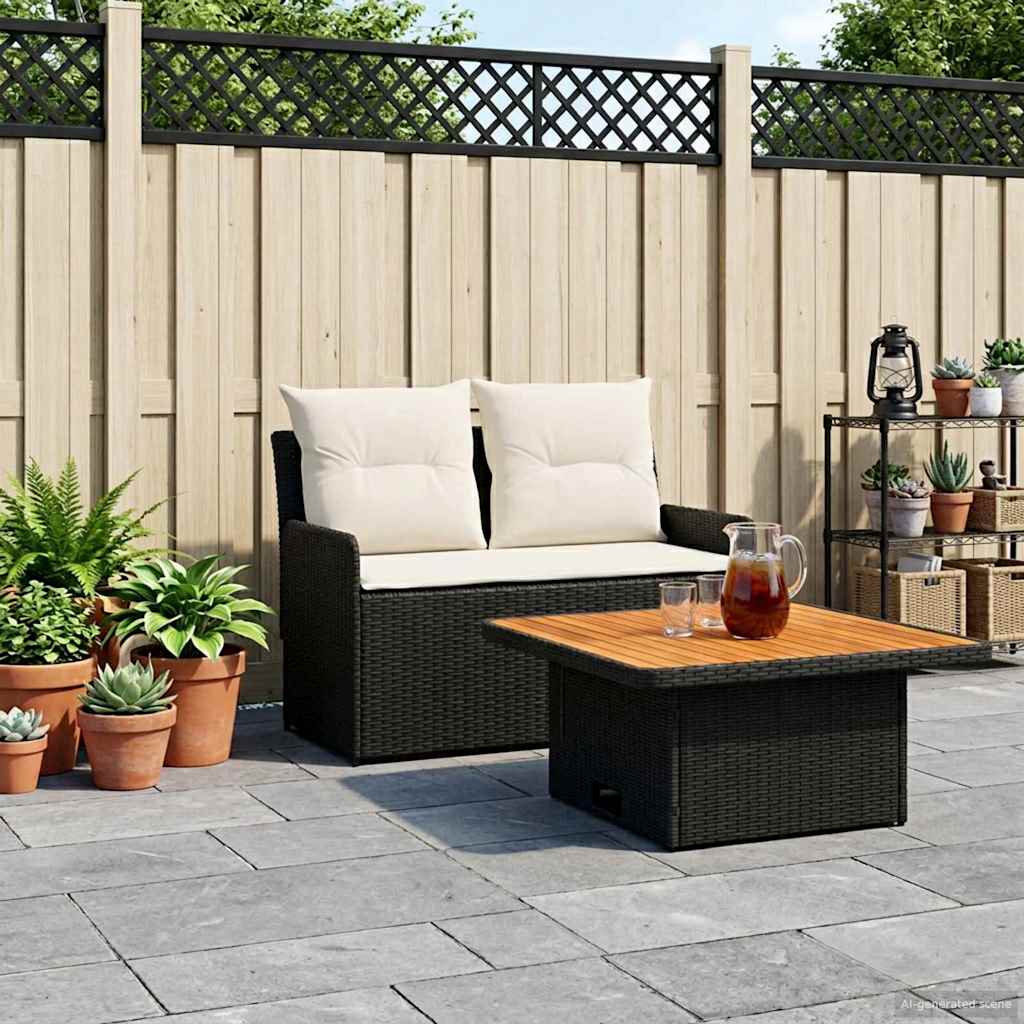 Sofá de Jardín con Reposabrazos y Mesa Elevable 2 Pieza