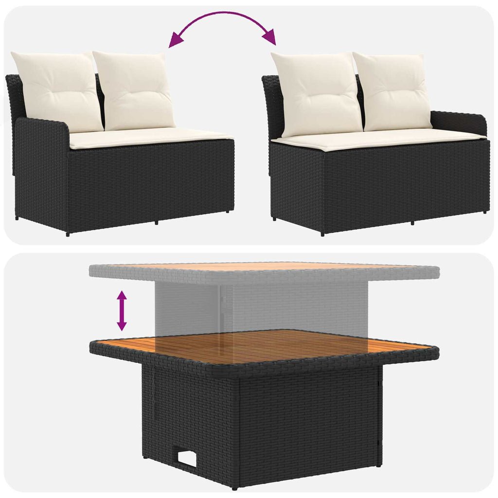 Sofá de Jardín con Reposabrazos y Mesa Elevable 2 Pieza