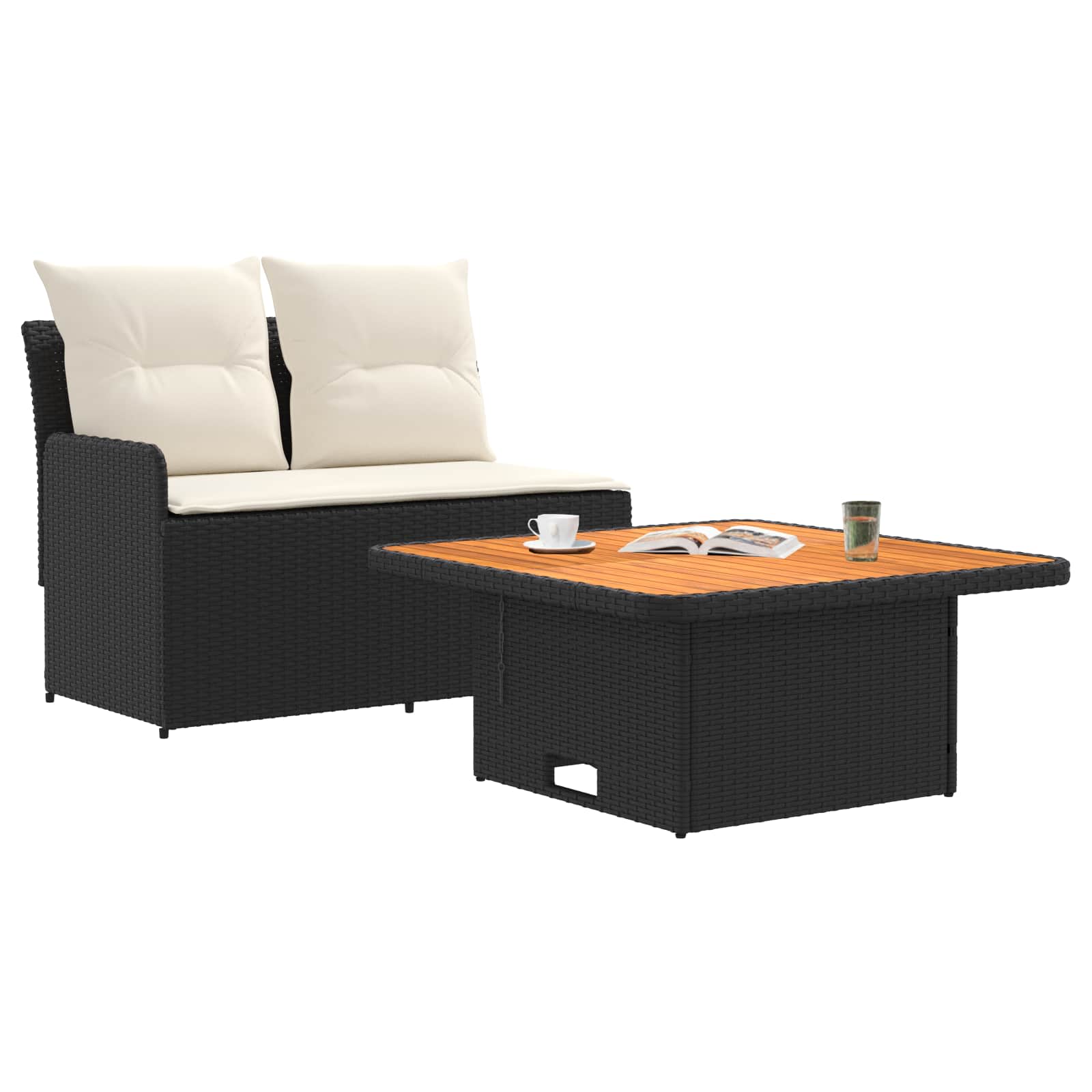 Sofá de Jardín con Reposabrazos y Mesa Elevable 2 Pieza