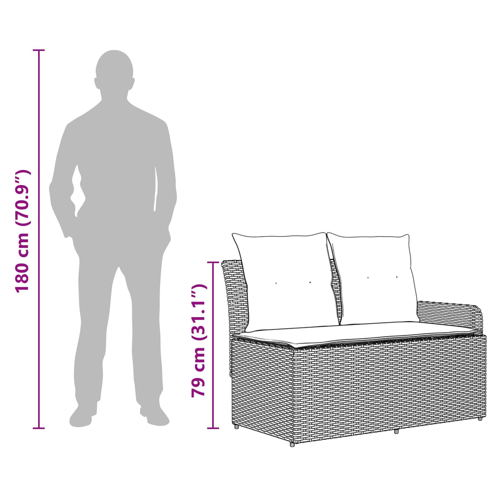 Sofá de Jardín con Reposabrazos y Mesa Elevable 2 Pieza