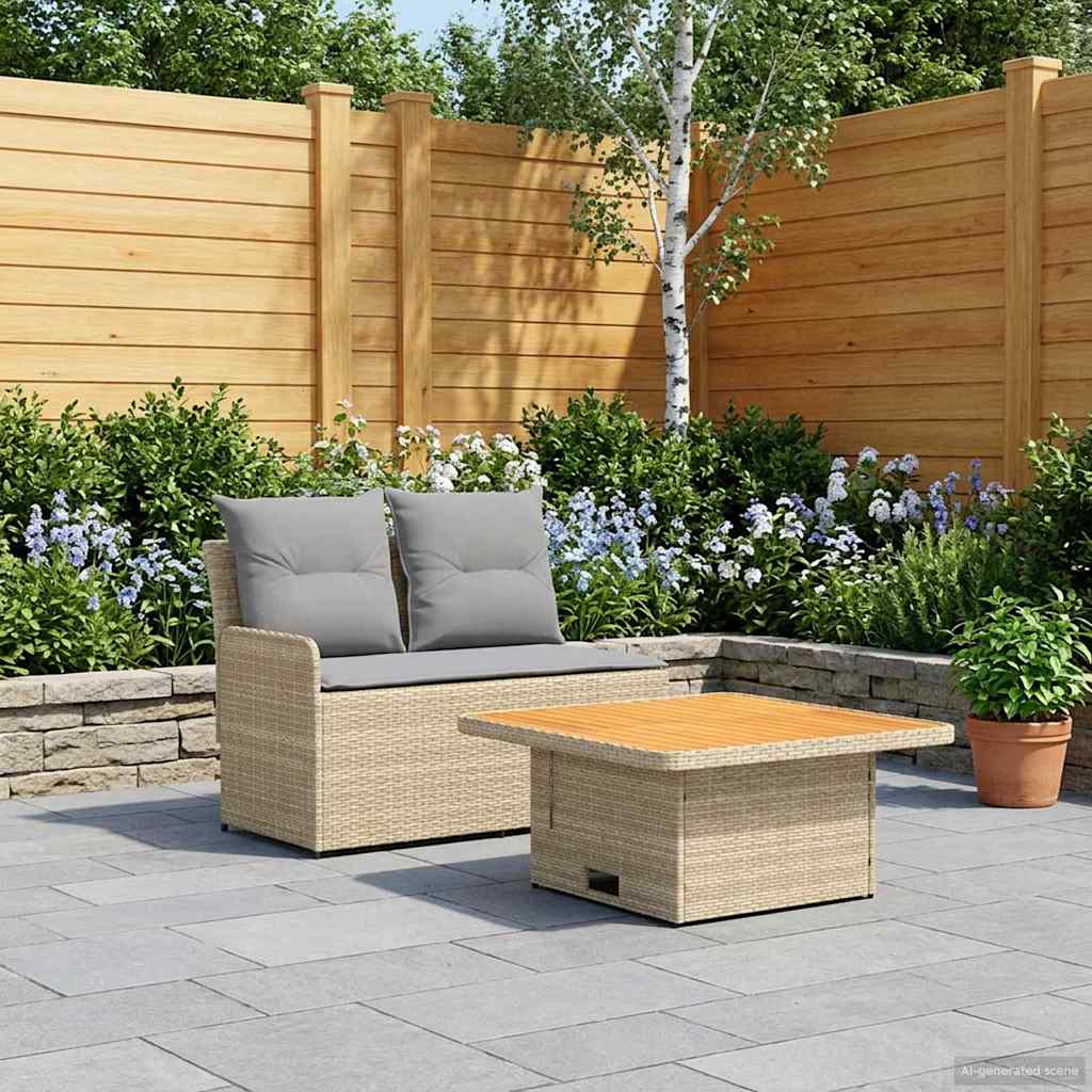 Sofá de Jardín con Reposabrazos y Mesa Elevable 2 Pieza