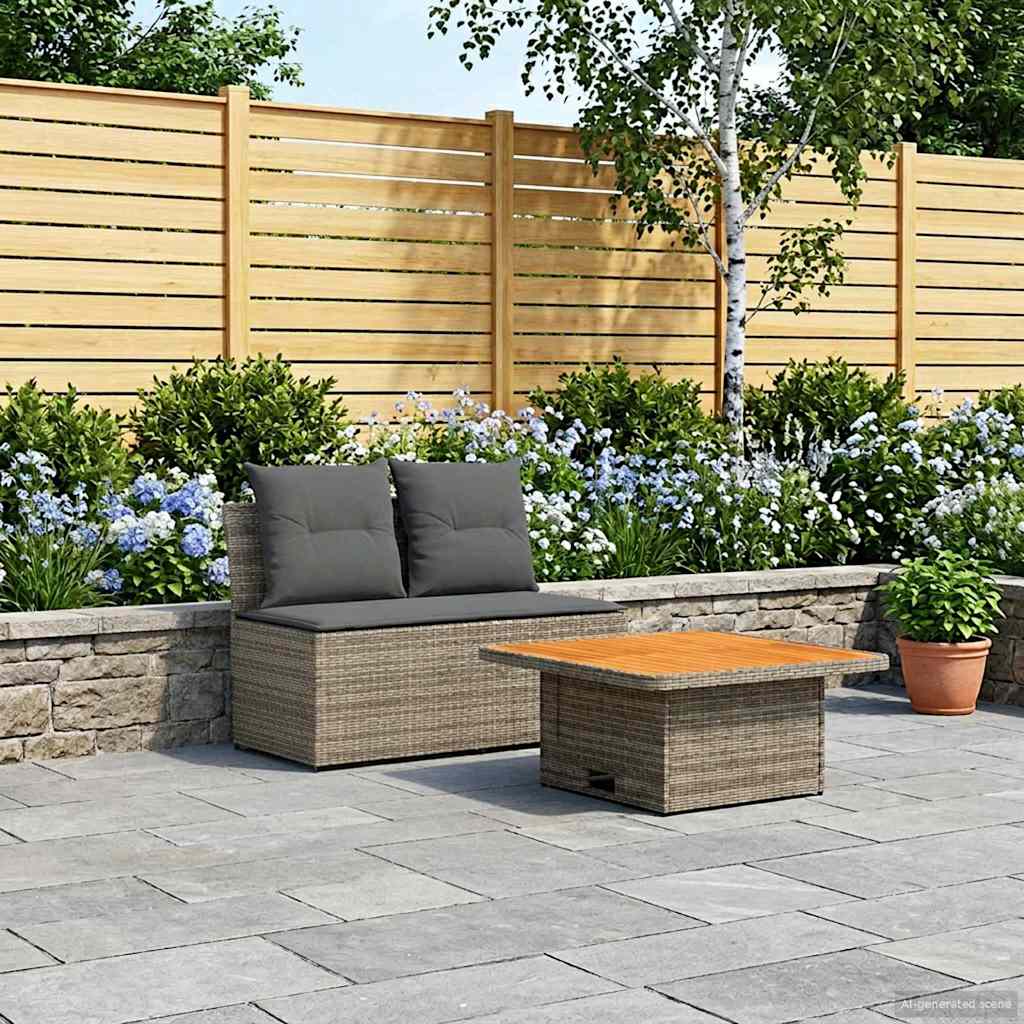 2 Pieza Sofá central de jardín con mesa elevable