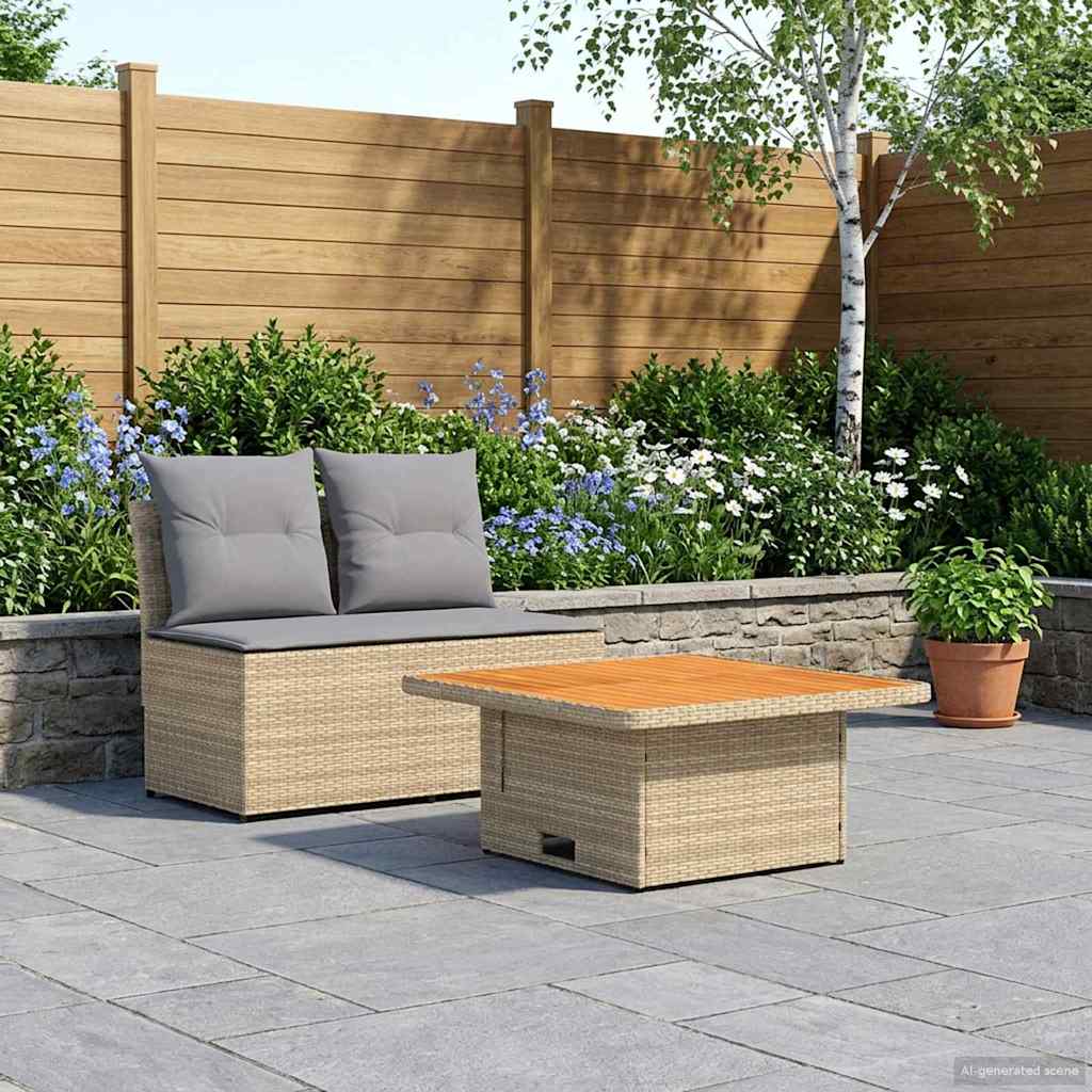 2 Pieza Sofá central de jardín con mesa elevable