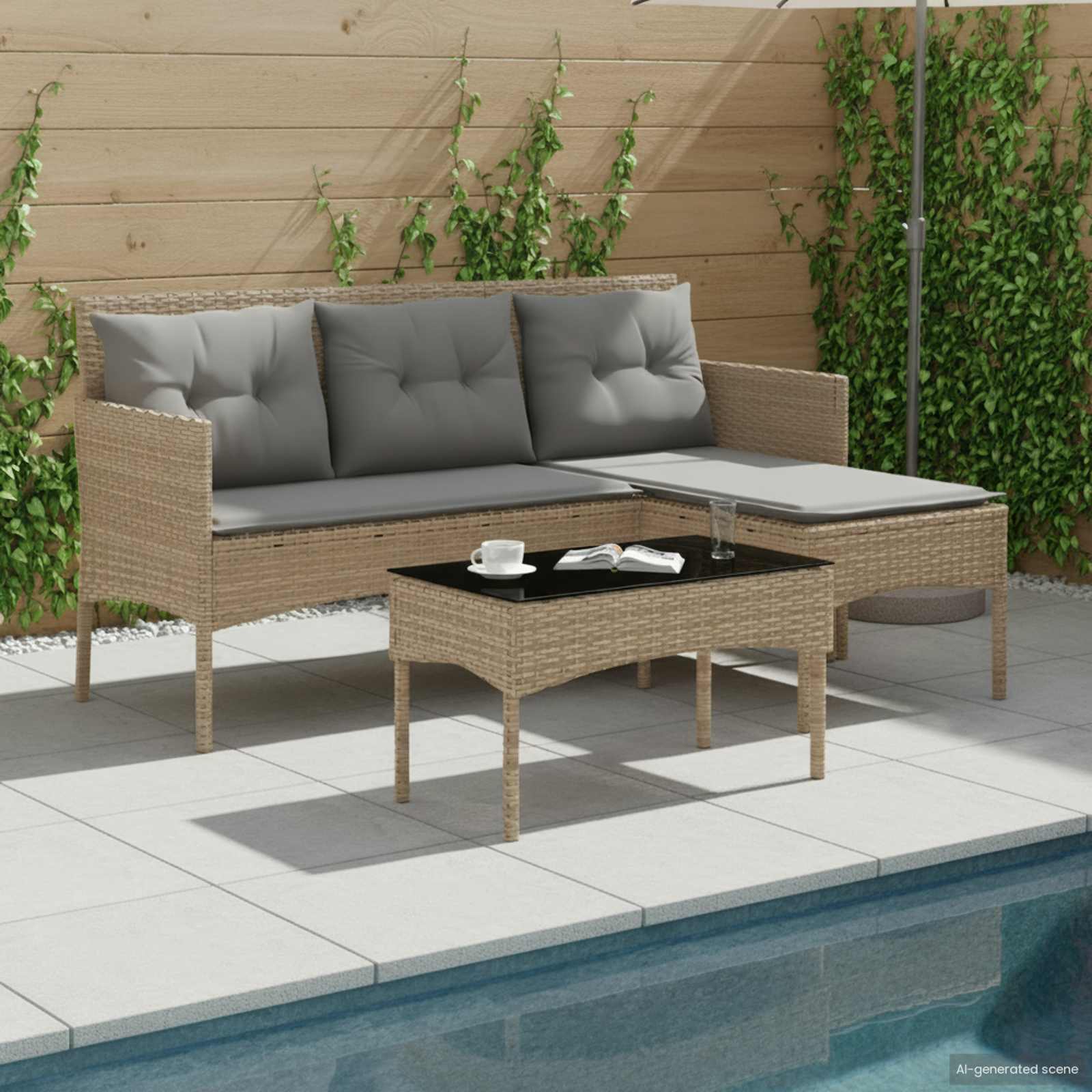 Conjunto de sofás de jardín 2 pcs Marrón y Rojo ratán sintético