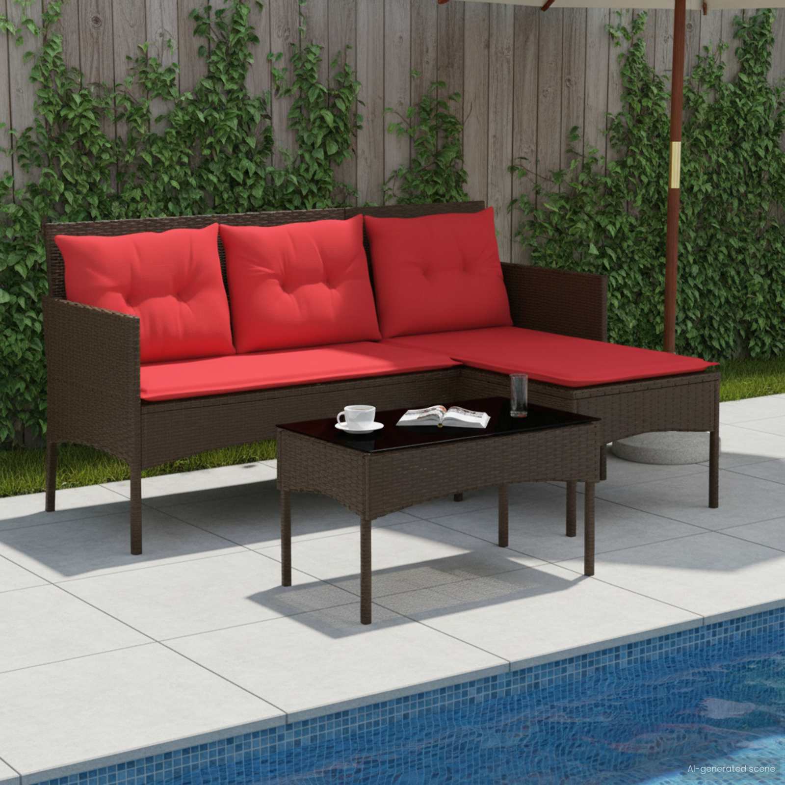 Conjunto de sofás de jardín 2 pcs Marrón y Rojo ratán sintético
