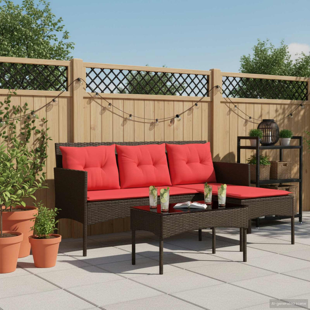 Conjunto de sofás de jardín 2 pcs Marrón y Rojo ratán sintético