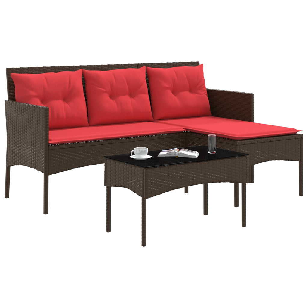 Conjunto de sofás de jardín 2 pcs Marrón y Rojo ratán sintético