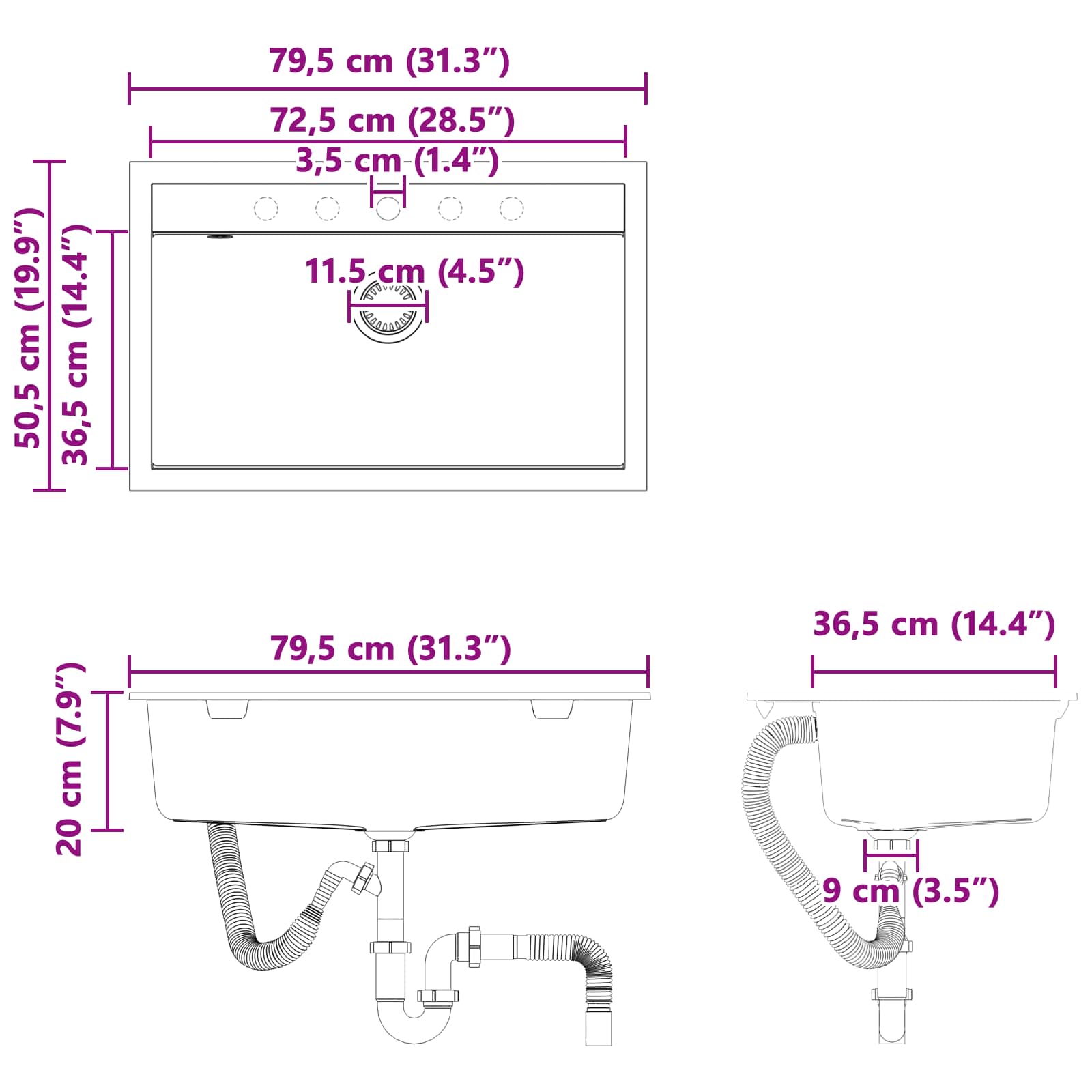 Lavabo 795 x 505 mm granito