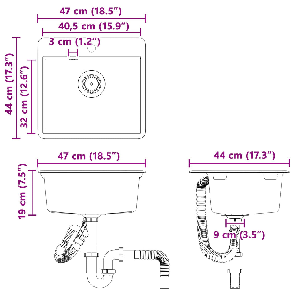 Lavabo 470 x 440 mm granito
