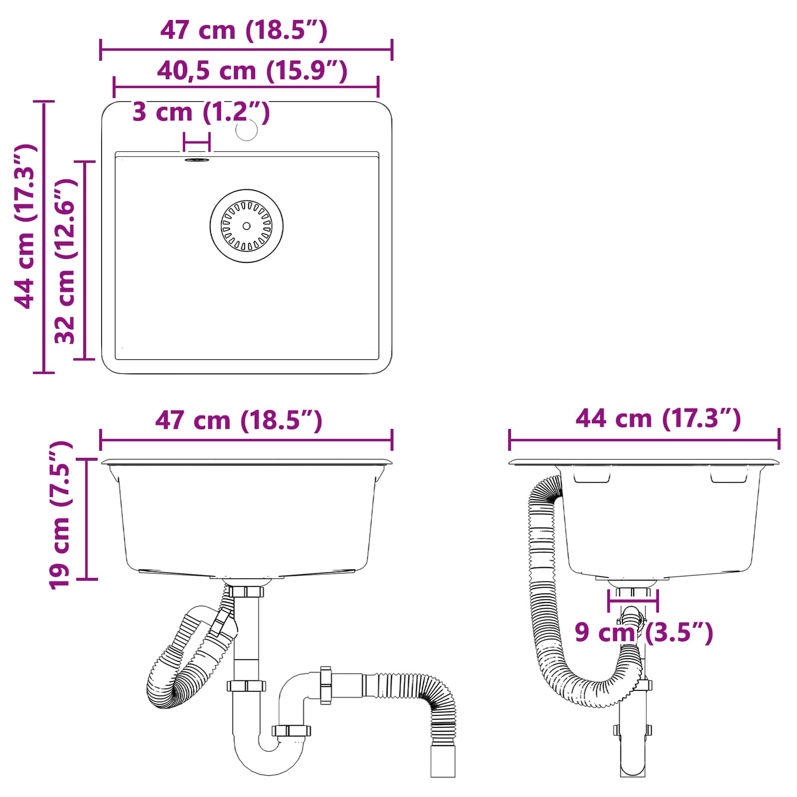 Lavabo 470 x 440 mm granito