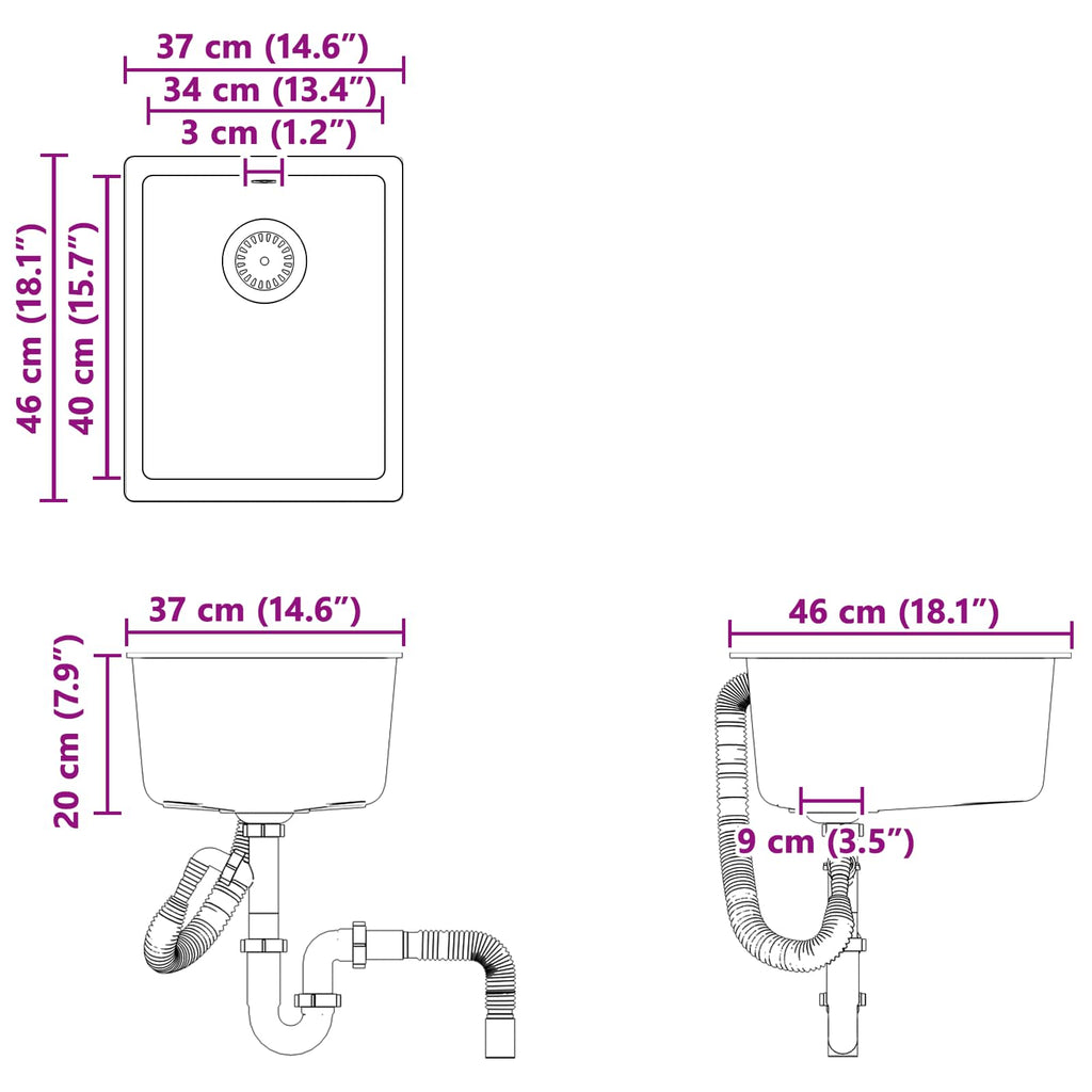 Lavabo 370 x 460 mm 80% Cuarzo y 20% Resina