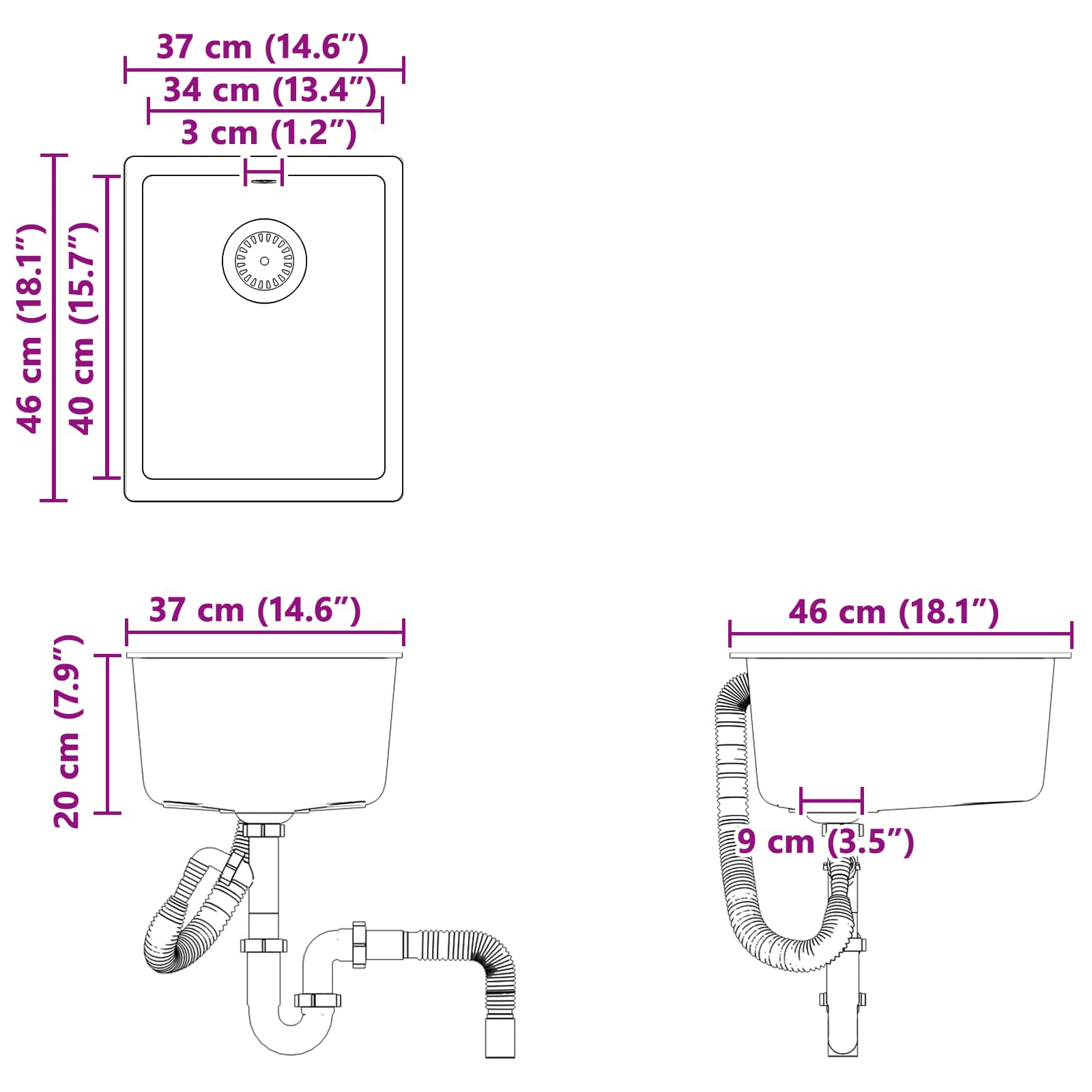 Lavabo 370 x 460 mm 80% Cuarzo y 20% Resina
