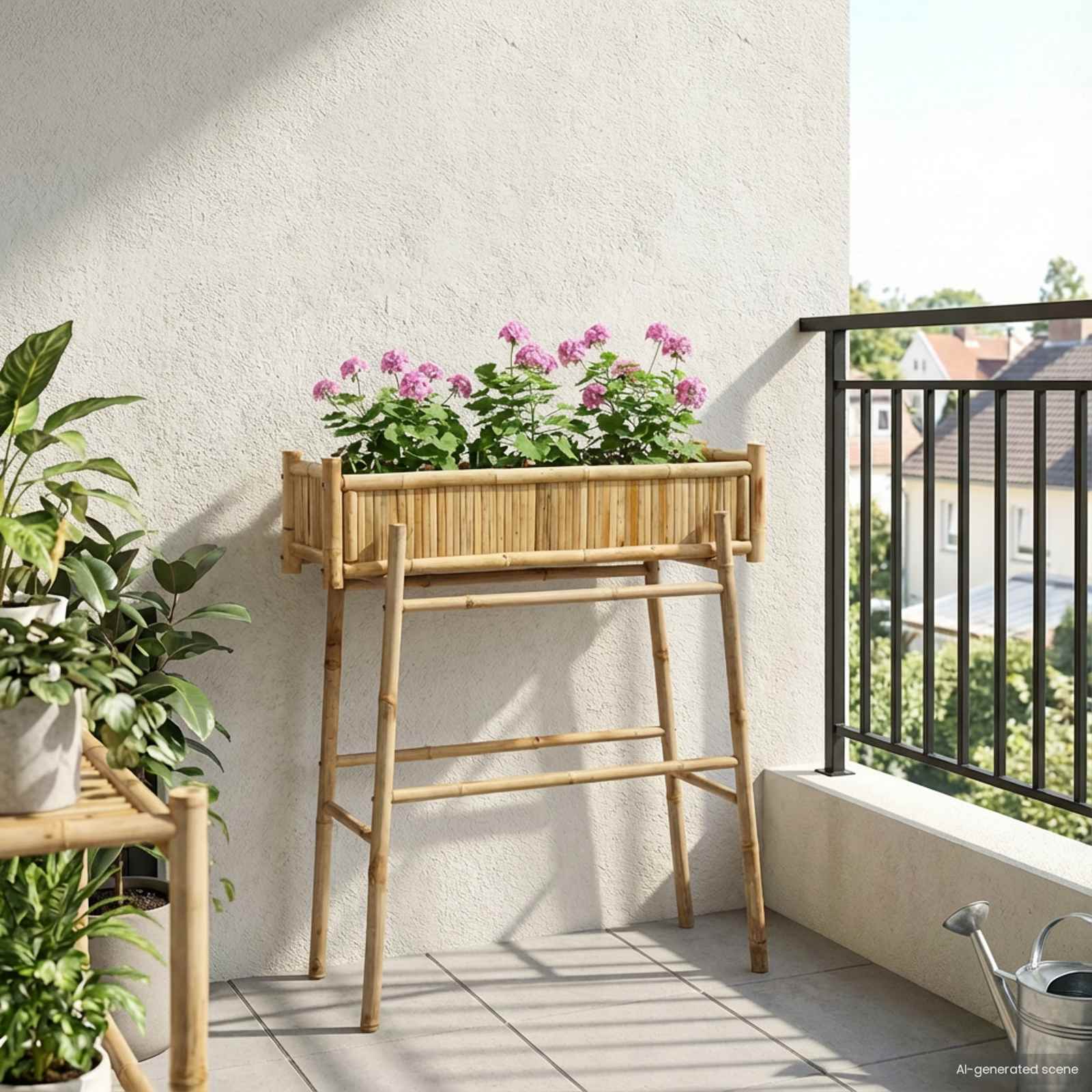 Jardín Macetero Con Soporte Natural 100 x 38 x 114 cm Bambú