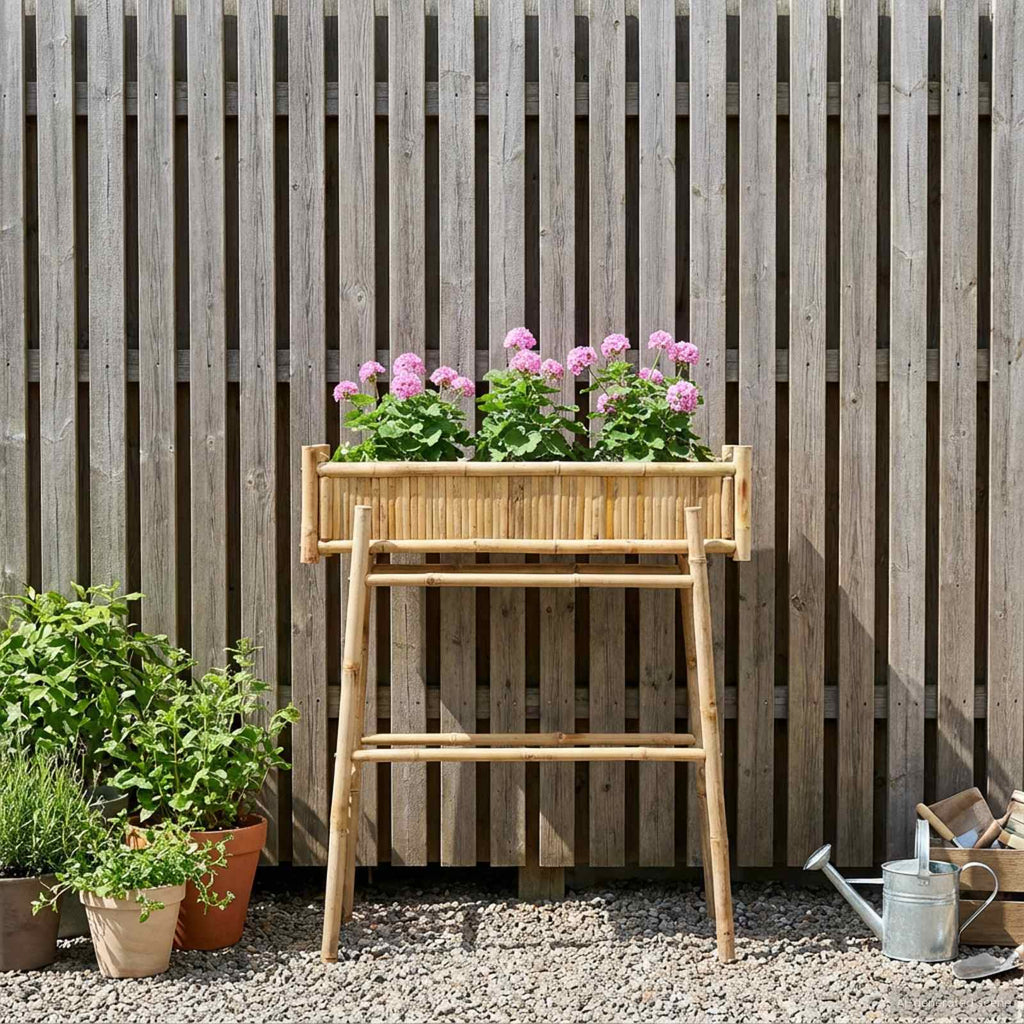 Jardín Macetero Con Soporte Natural 100 x 38 x 114 cm Bambú