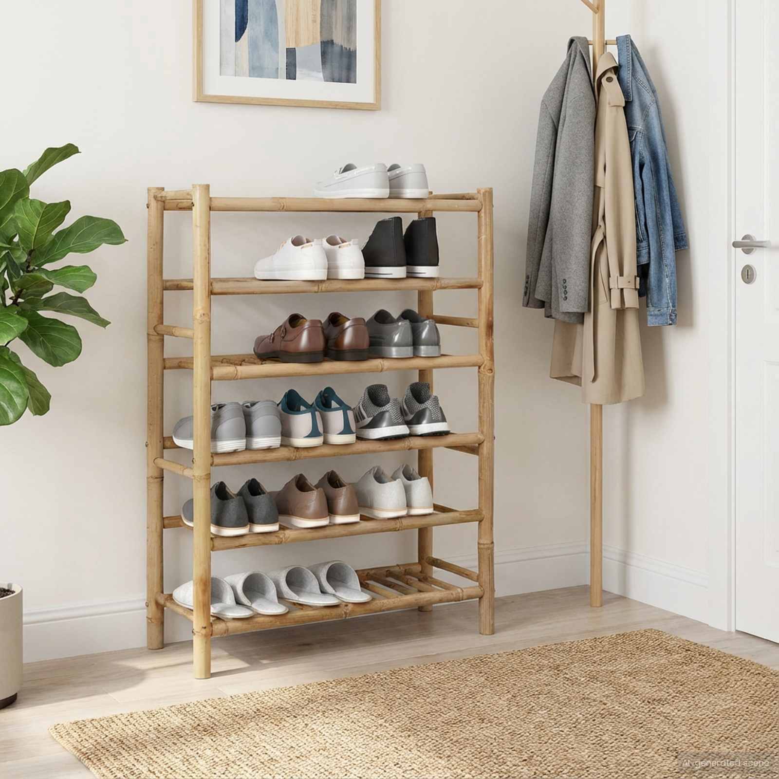 Sapateira com prateleira Natural 68 x 28 x 30 cm Bambu