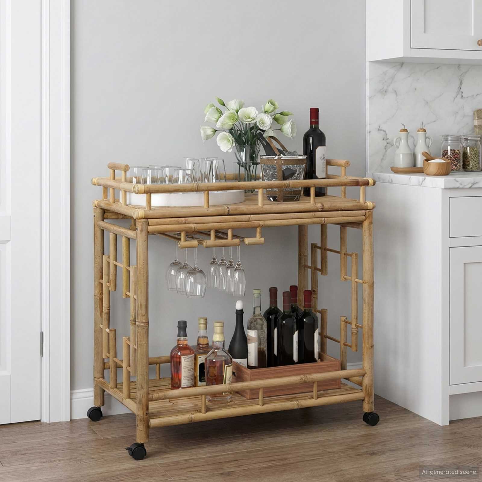 Carro de Vino con Ruedas Natural 85 x 50 x 93 cm Bambú