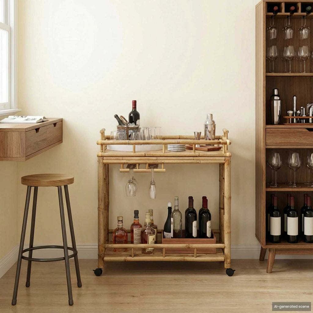 Carro de Vino con Ruedas Natural 85 x 50 x 93 cm Bambú
