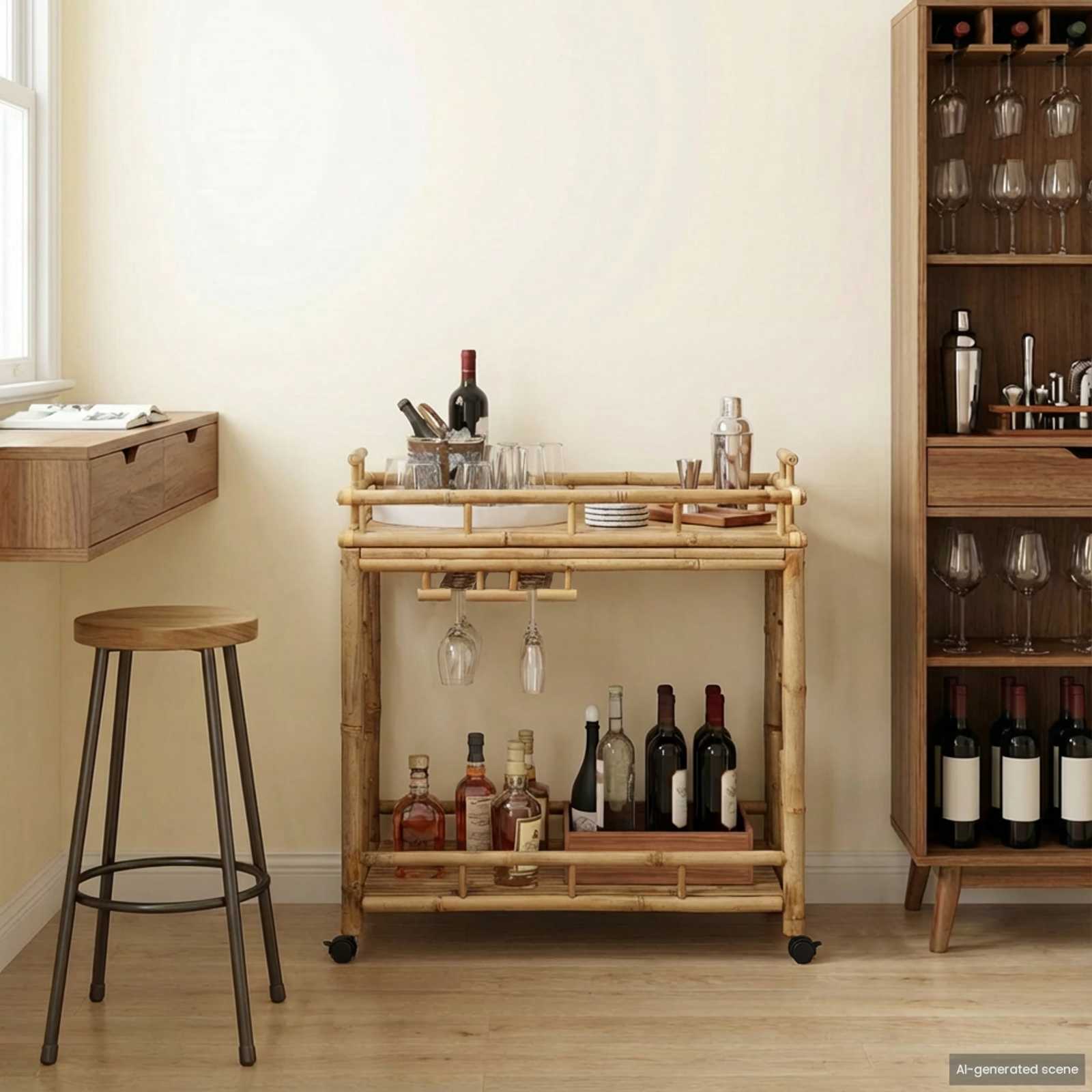 Carro de Vino con Ruedas Natural 85 x 50 x 93 cm Bambú